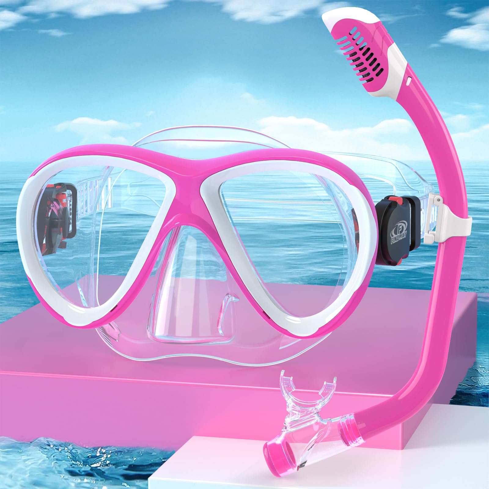 Findway Gafas Buceo Niño, Mascara Buceo Niños para 4,5,6,7,8,9,10,11,12 Años, Anti-Fugas Mascara Snorkel, Vidrio Templado Gafas de Natación Niños con Tapa de Nariz
