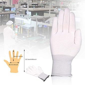 EHDIS Nylon White Working Gloves - Non-slip Vinyl Wrap and PC Building Labor Gloves