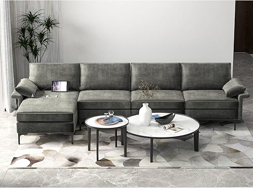 KOMFOTT Sofá modular convertible extra grande de 1305 pulgadas sofá en forma de L de 4 asientos con diván reversible tomas de corriente de 3