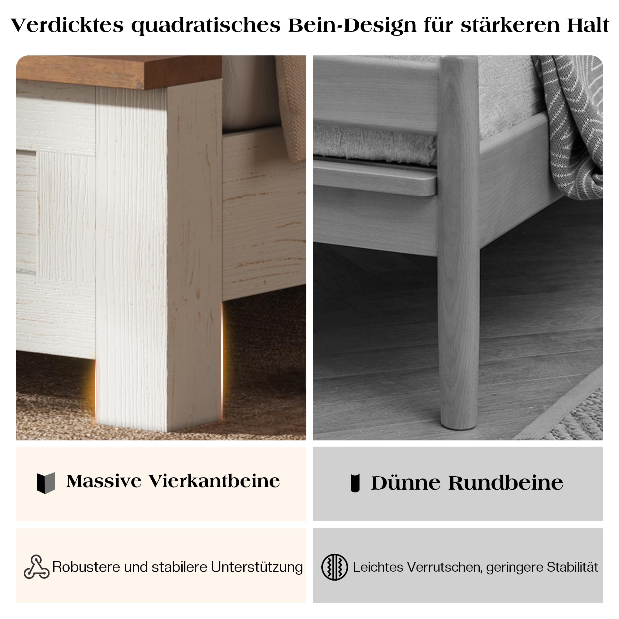 LUXOAK Bett mit Lattenrost, Bettgestell in Holzoptik mit Kopfteil im Rillen-Design, Modernes Holzbett im skandinavischen Stil, 15,5 cm Bodenfreiheit,Weiß (Weiß, 160 × 200 cm)