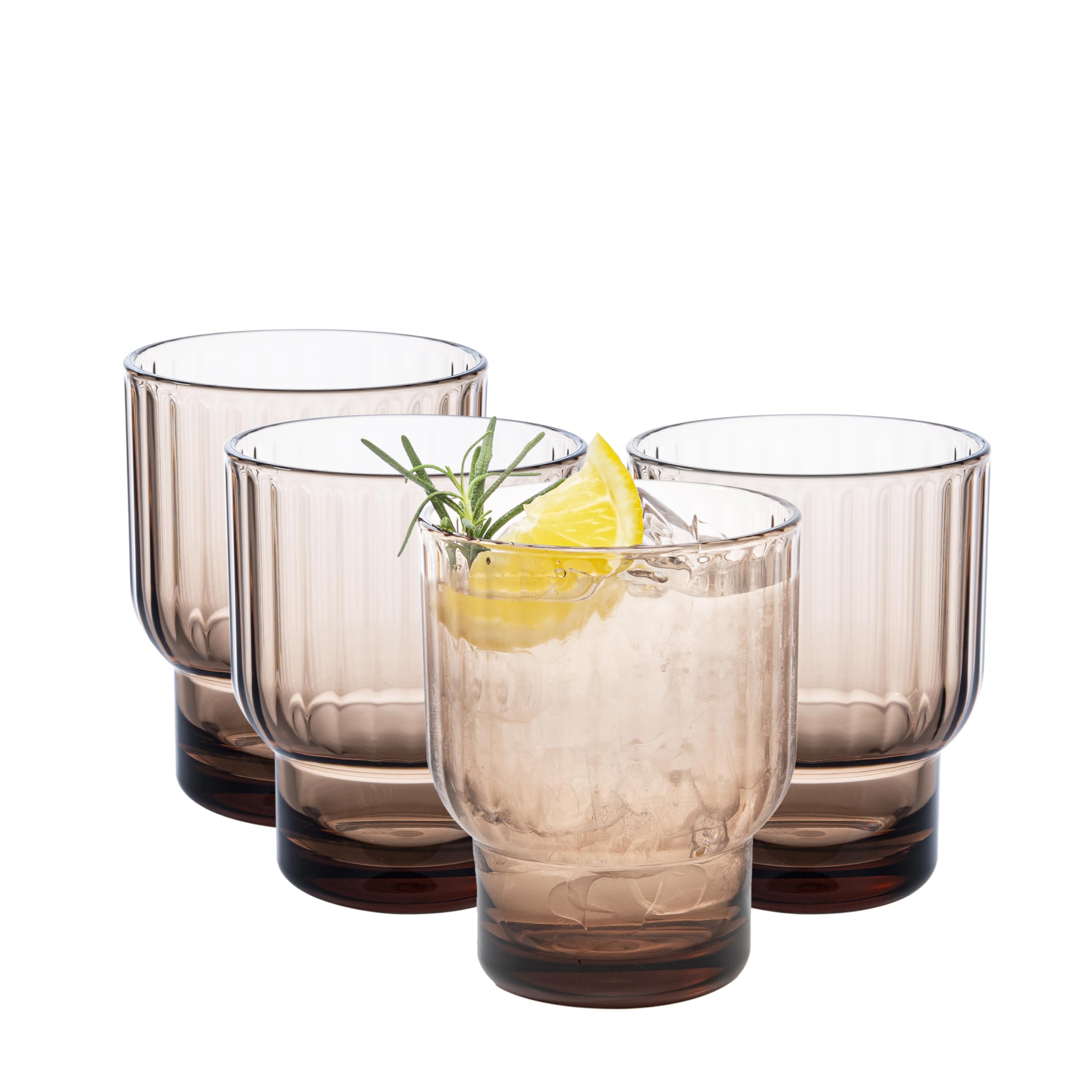 bzyoo Serenity Kurzbecher-Set, 4-teilig, BPA-frei, bruchsicherer, lebensmittelechter Kunststoff, langlebige Cocktailgläser für Whiskey, Scotch und kalte Getränke, 370 ml