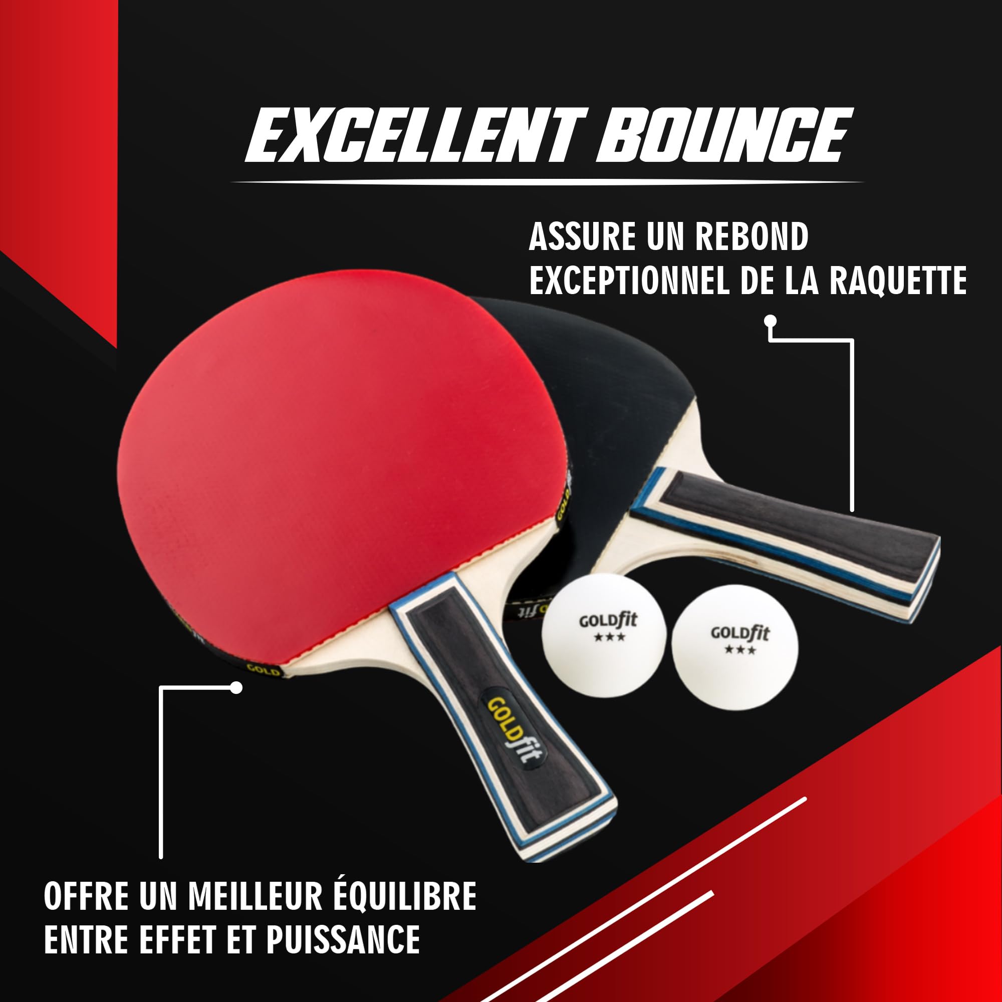 Set de 2 Raquettes de ping-Pong Professionnelles pour débutants et Pros, avec 2 Raquettes + 3 balles pour l’extérieur, idéales pour Loisirs, entraînements et compétitions, avec Une Housse