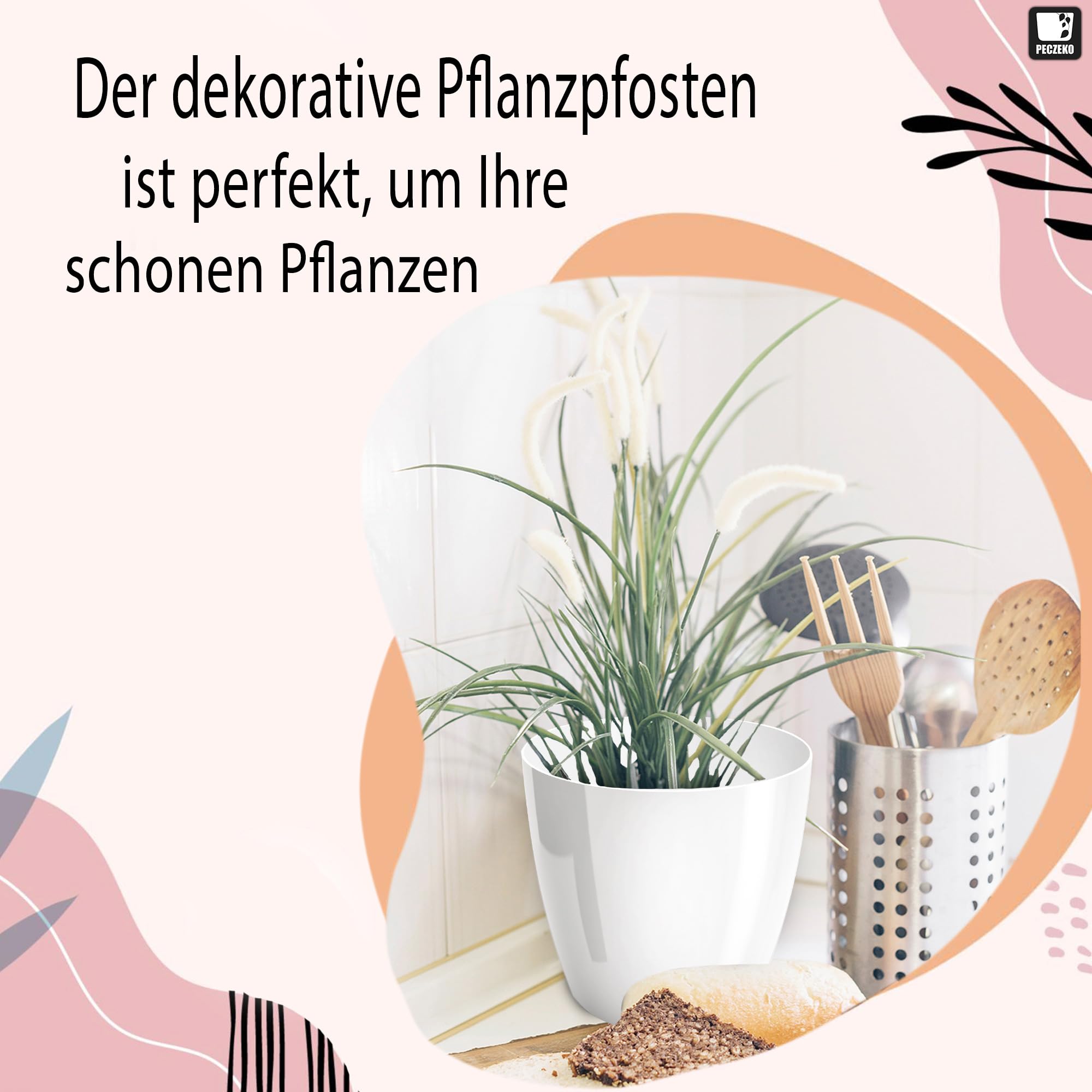 PECZEKO Bloempot, glanzend, overpot, kunststof, decoratief, voor grote en kleine planten, set van 2, kruidenpot, wit, doorsnede 16 cm