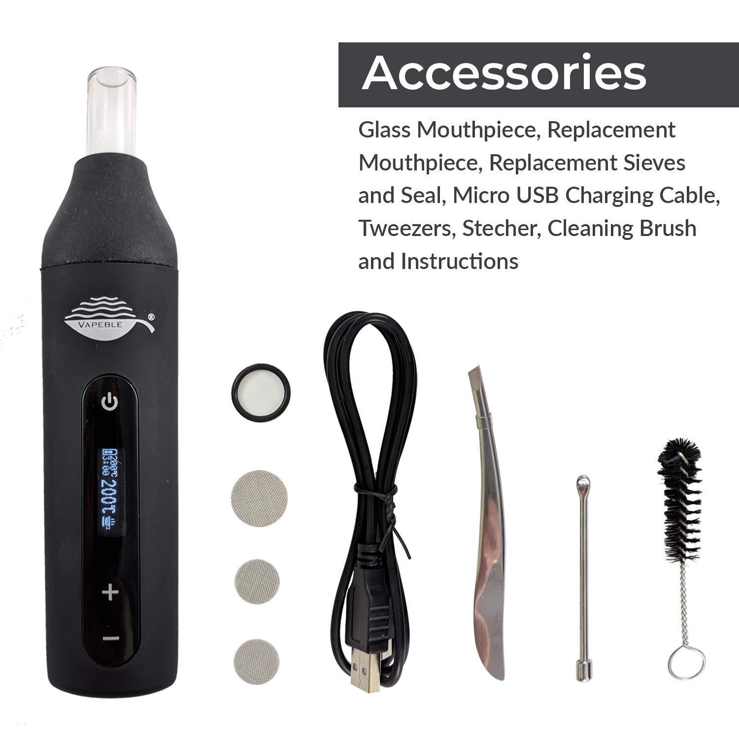 Vaporizzatore Pen Vapeble Nebel Vaporizer con bocchino in vetro display OLED e controllo continuo della temperatura Evaporator rende super Vape per erbe infestanti ed erbe aromatiche