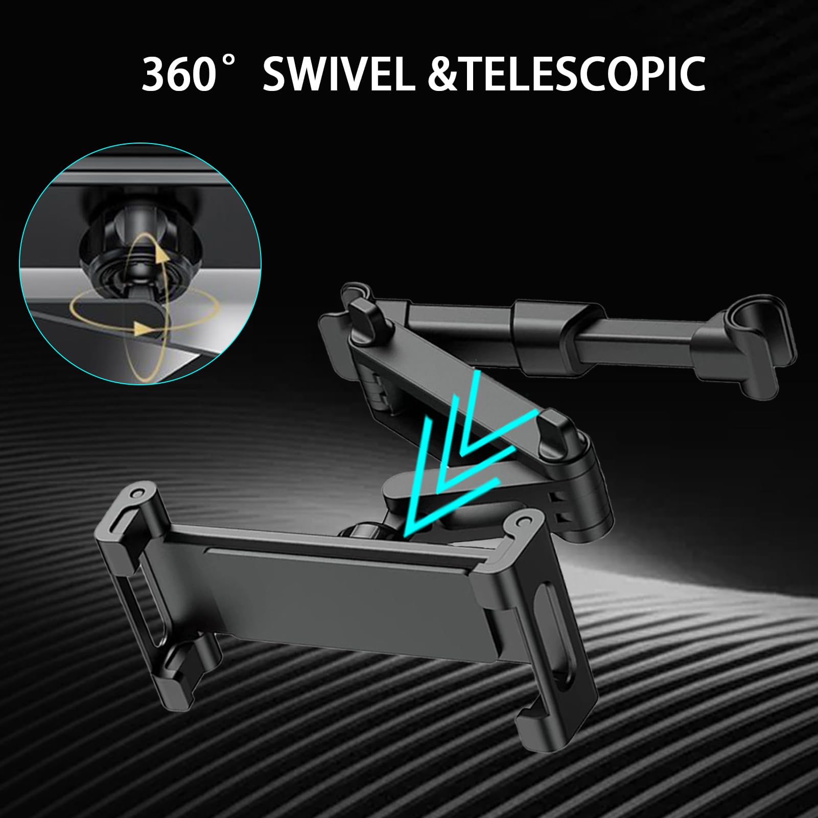 Support d'appui-tête de tablette de voiture réglable et extensible pour siège arrière, support de bras long universel pour les voyages des enfants, compatible avec iPad Pro/Air/Mini, tablettes Samsung