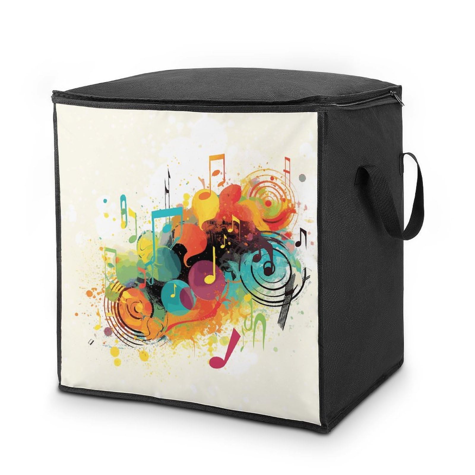 Abstract Music Themed Storage Bag with Zippers And Handle Extra Large Bedding Comforter Storage Bag Foldable Blanket Storage Bags Fabric Moving Bags for Closet Organizer (70L)