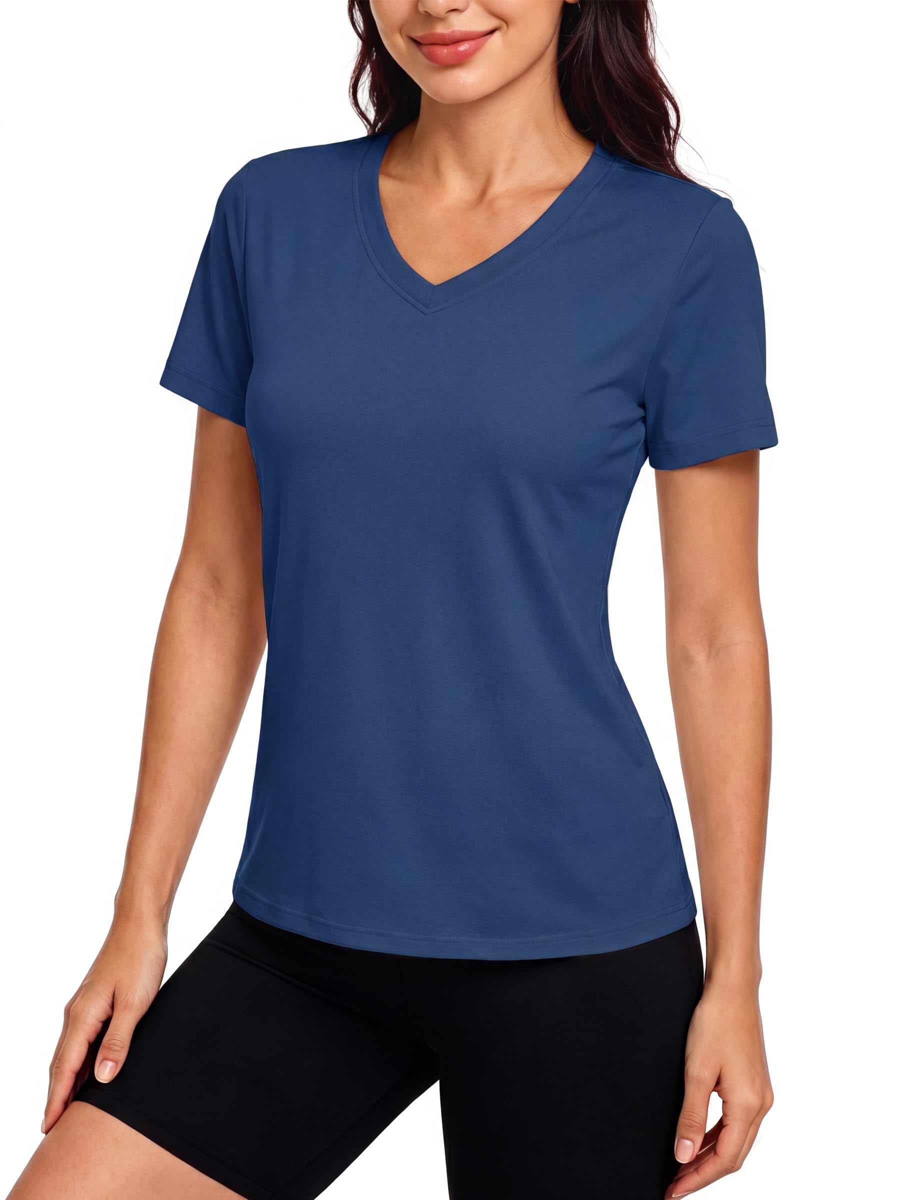TACVASEN Damen UV Shirt Kurzarm V-Ausschnitt Tshirt Atmungsaktiv Leicht Basic Bluse für Sommer