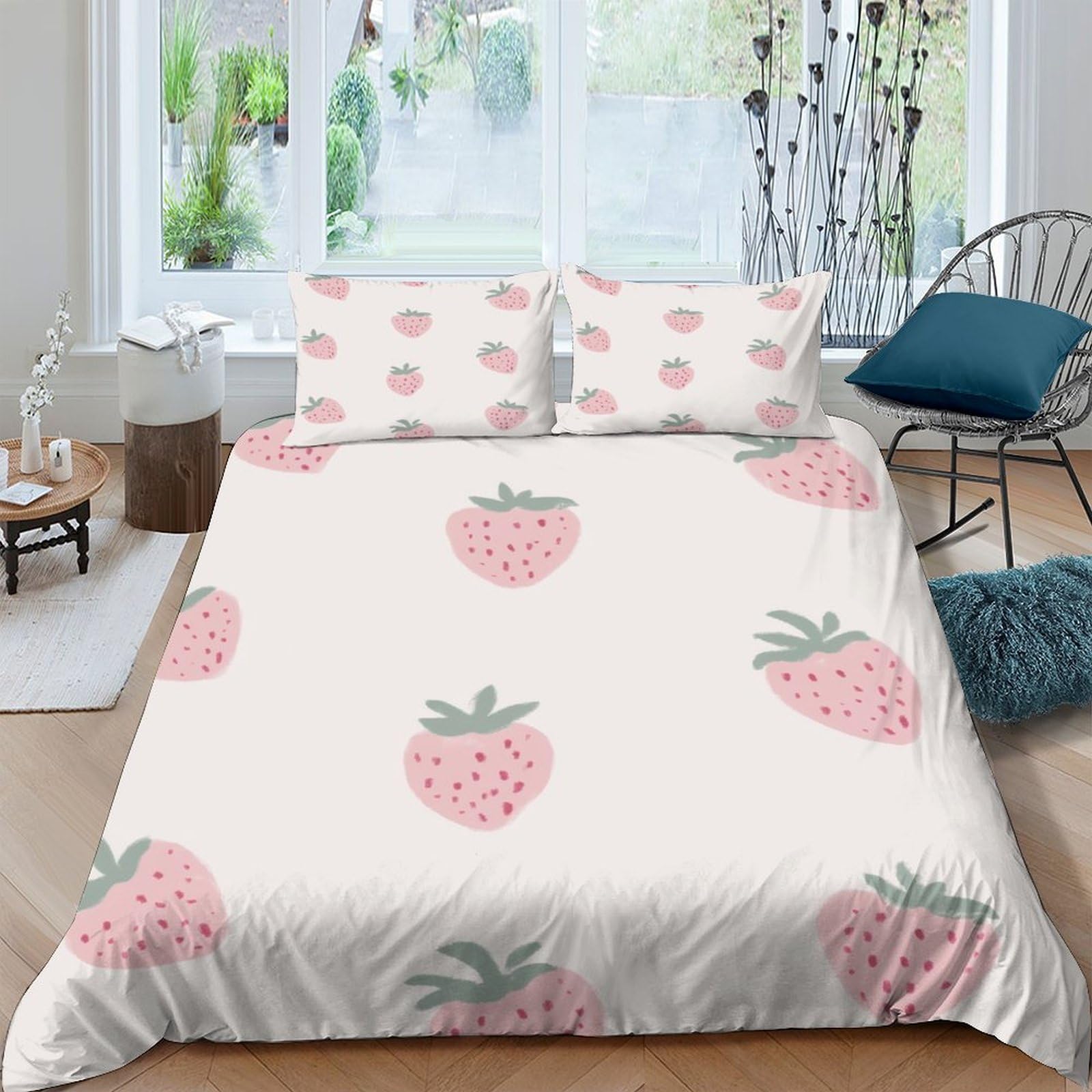 Ctjqhvkz Style-10 3D Printed Strawberry Pattern Fitted Sheet Microfiber Soft Pink Fruit Bed Cover For Bedroom Guest Room Mattress Decor Single（135X200cm）