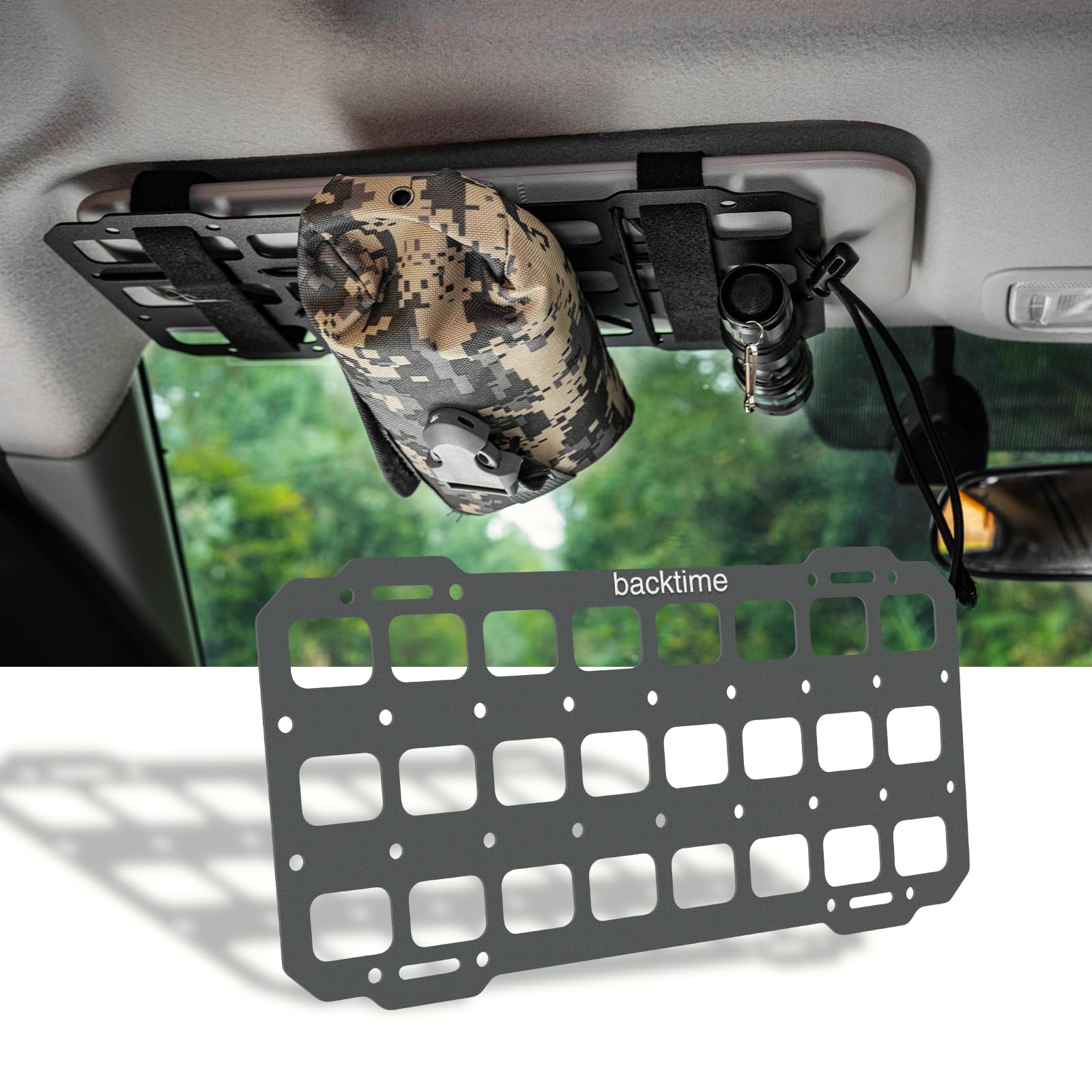 backtime Car Sun Visor Organizer, Upgraded Aluminium Alloy Vehicle Rigid MOLLE Panel Car Visor Organizer, Tactical Gear Accessories, Pickup, SUV, Truck Equipment Modular for EDC Pouch Tool Holder