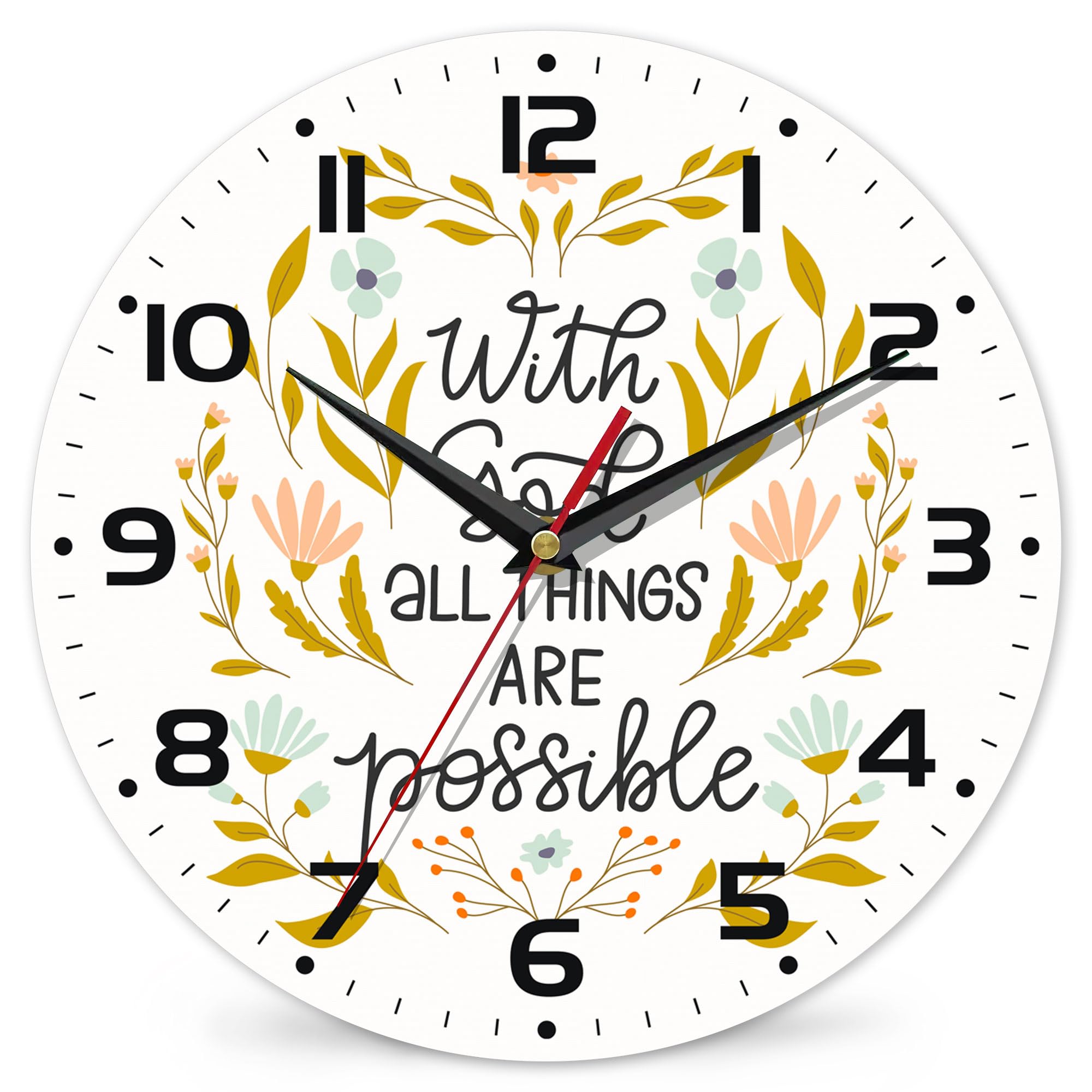 with God All Things are Possible Wall Clock, Vintage Wooden Battery Operated Non-Ticking 10 Inch Silent Art Decor for Girls and Kids
