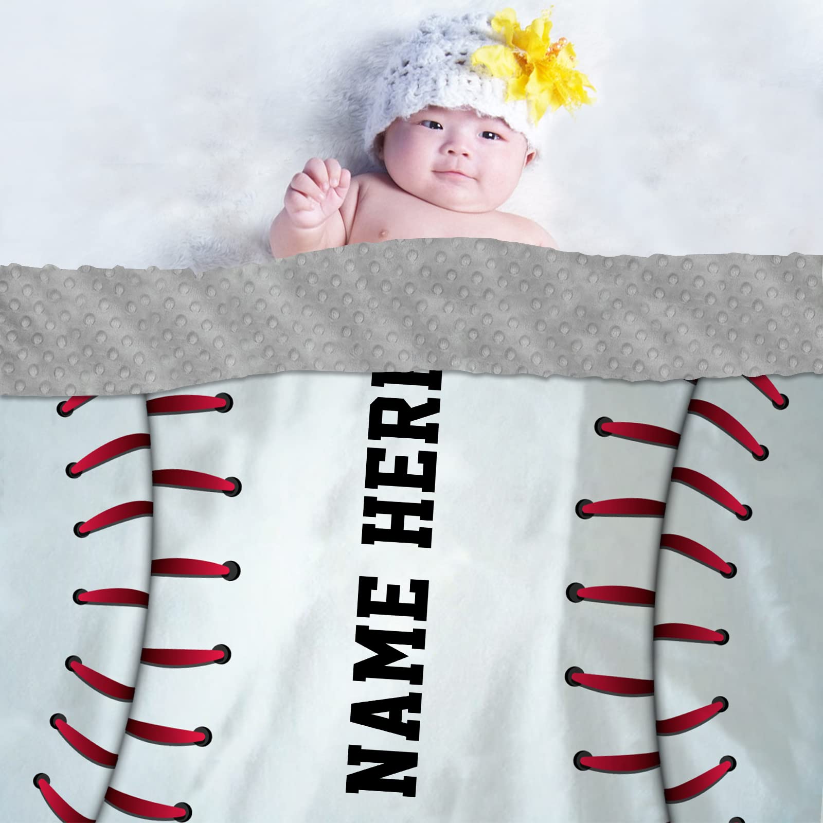 Gifts Everywhere Personalized Newborn Baby Kids Gifts with Name, Children's Super Baseball American Baseball Pattern White, Soft Plush Minky Dot Blanket, 30 inch x40 inch , giftbabyblanket#1