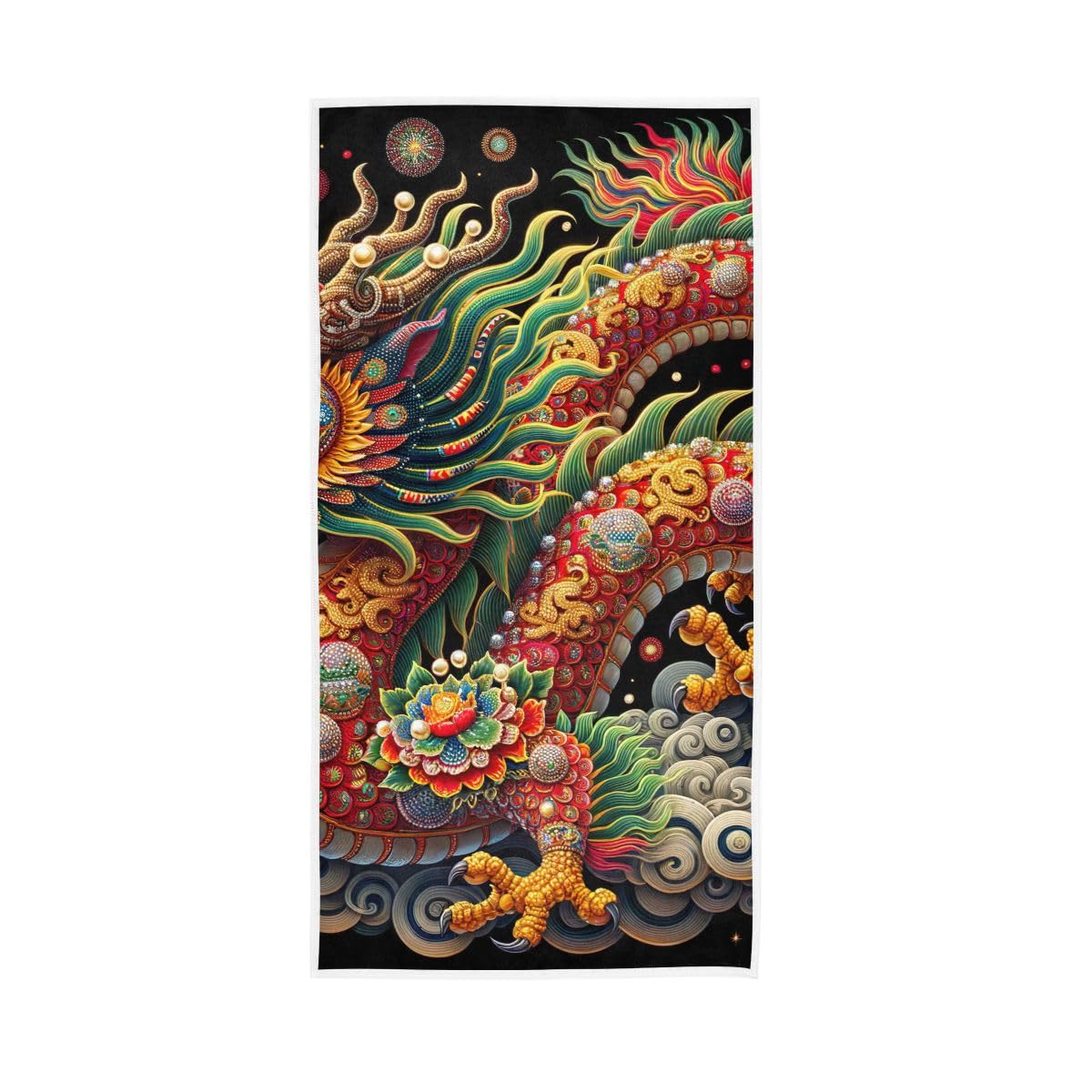LSRCPD Chinese New Year Dragon Hand Towels Cotton Absorbent Soft Decorative Towel for Bathroom 15 x 30 Inch