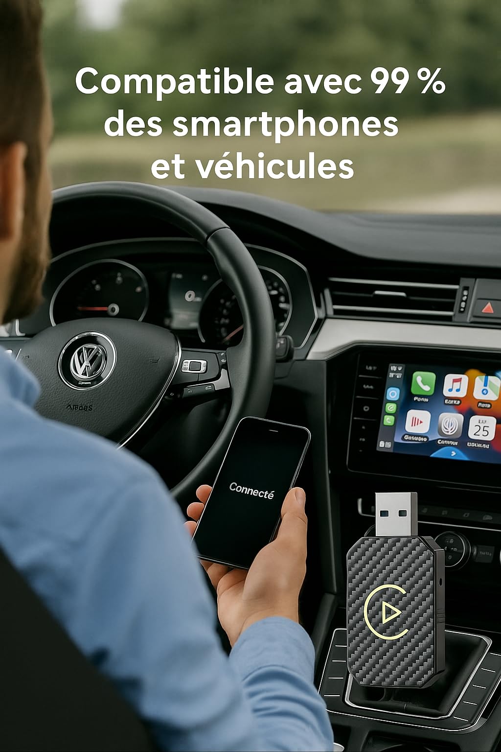 Générique Adaptateur sans Fil Compatible Carplay & Android Auto USB-A & USB-C - Connexion Automatique