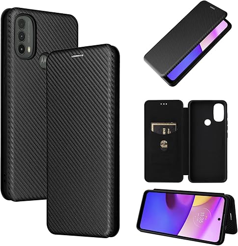 Miniatura 5 de Compatible con Motorola Moto E40, E30, E20 de fibra de carbono Flip Funda de protección completa Flip Case de fibra de carbono PU + TPU Hybrid Case
