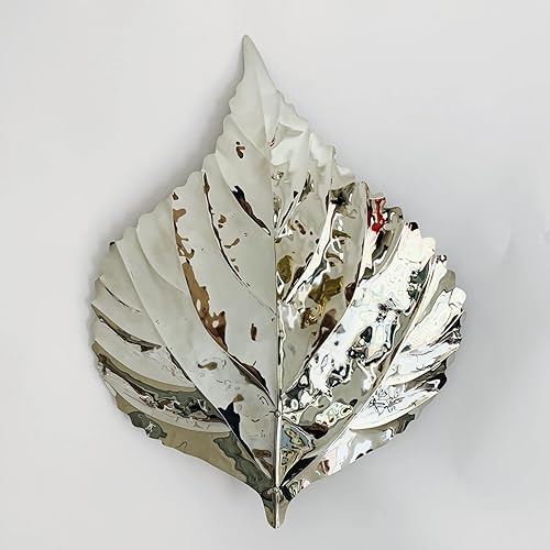 Poplar Leaf Wall Decor,3D Metal Wall Art Sculpture Modern Home Decor,Stainless Steel Mirror Finish, 16.9" x 21.1" (Silver,set of 1)