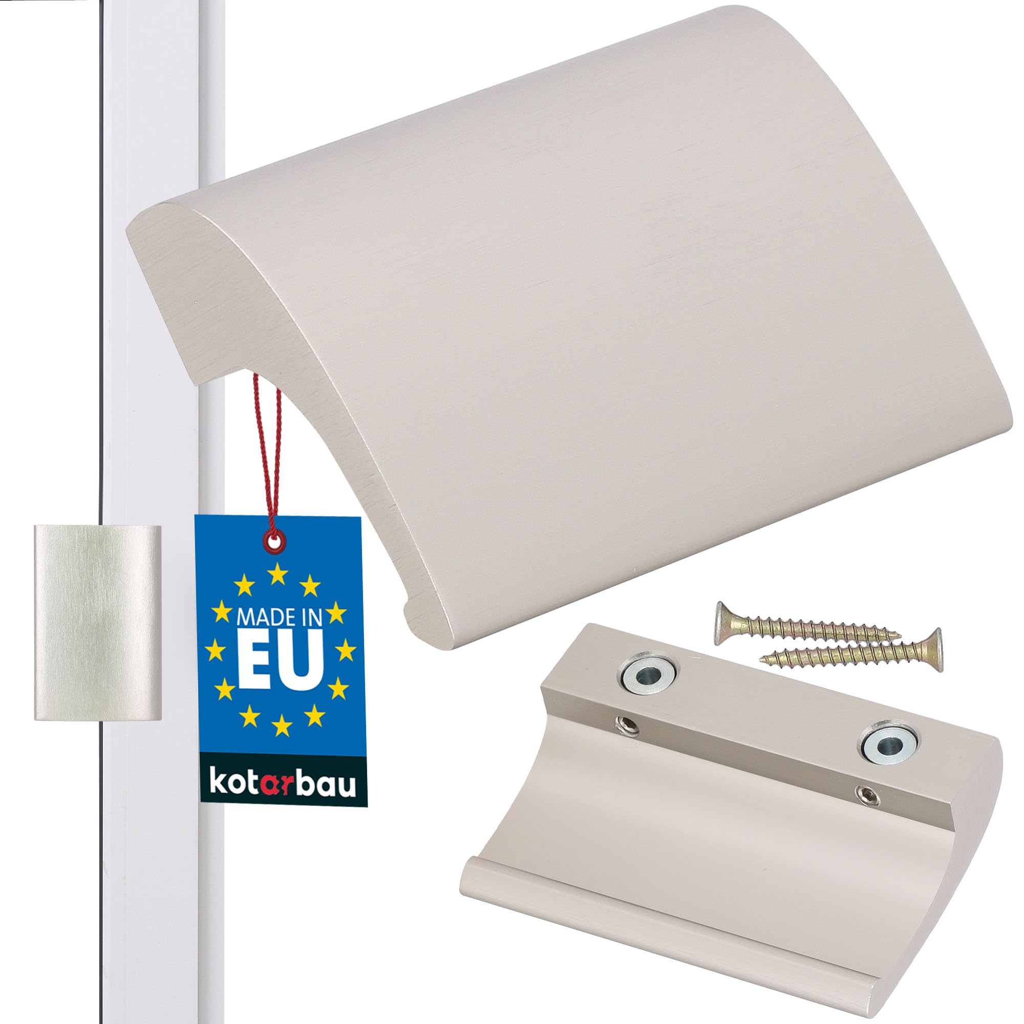 KOTARBAU Balkontürgriff Edelstahloptik Terrassentürgriff DE LUXE Sicher Raucher Türoptik Schließen Griffmuschel Universal Ziehgriff Aluminium Balkongriff
