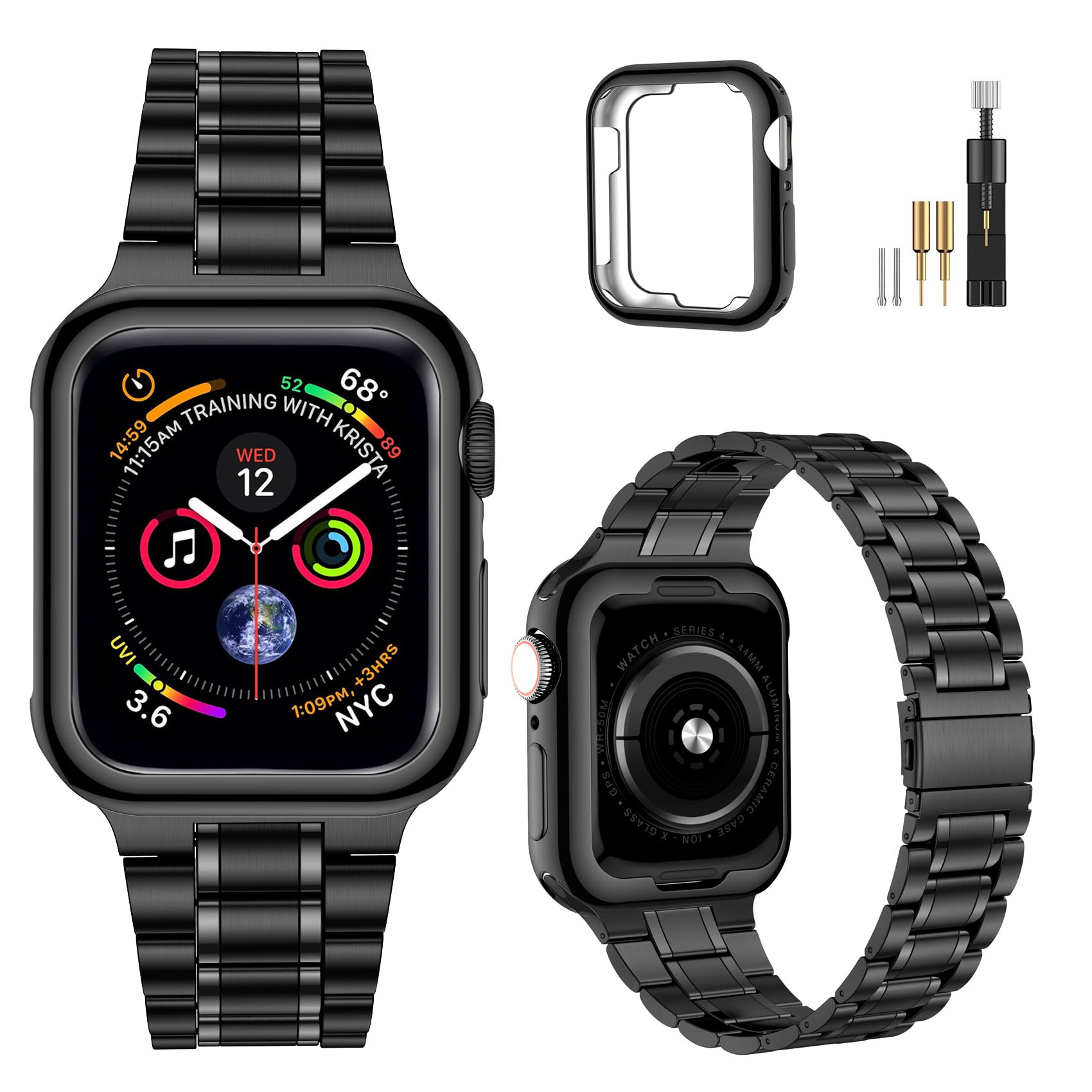 MioHHR Kompatibel mit Apple Watch Armband 38mm 40mm 41mm 42mm 44mm 45mm 49mm, massives Edelstahl-Metallarmband für iWatch Ultra 2 1 Series 9 8 7 6 5 4 3 2 1 SE