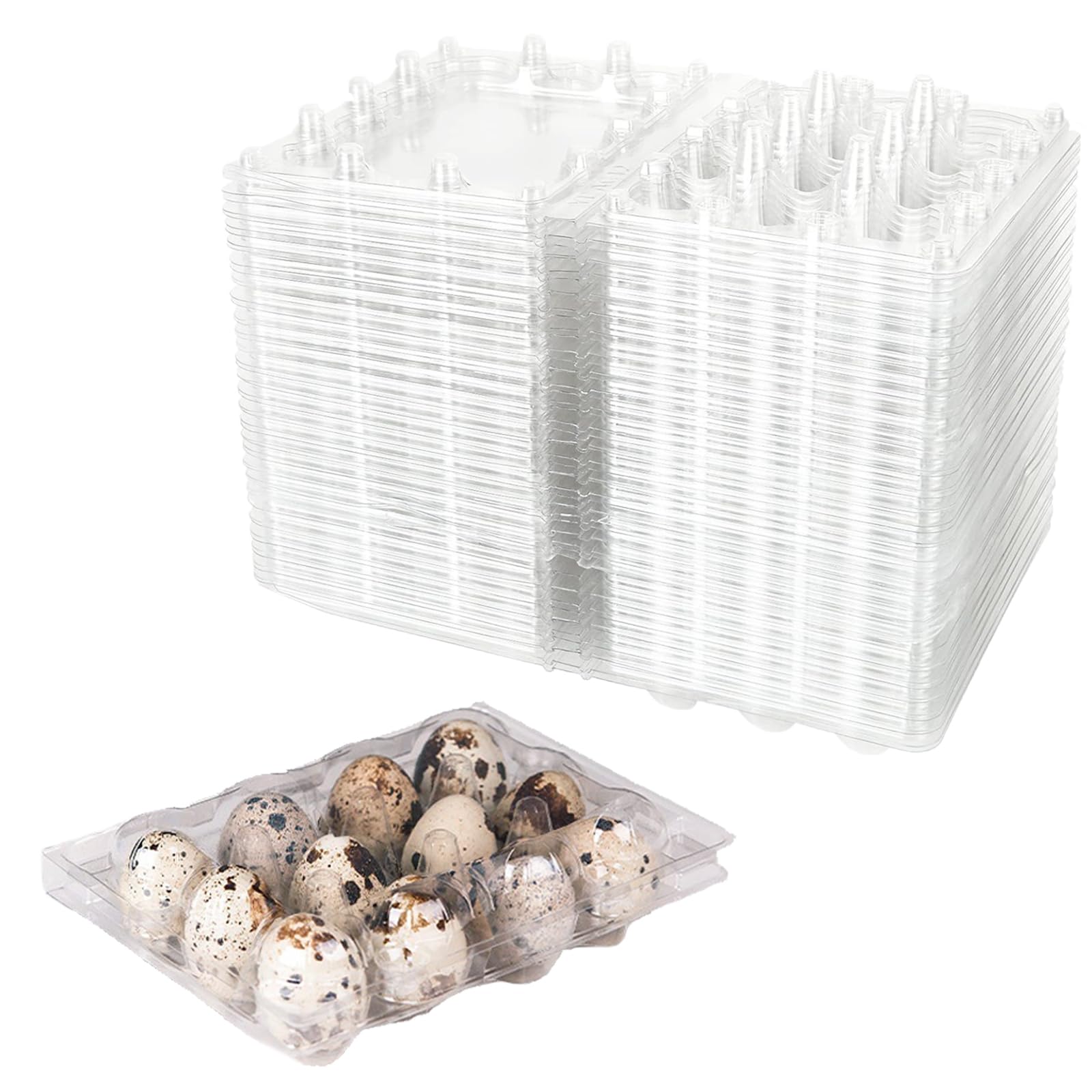 Voittozege 150 Pack Clear Quail Egg Carton,12 Grids Plastic Egg Cartons Bulk,Small Plastic Quail Egg Storage Holder with Lid,Stackable Quail Eggs Carton Trays for Storing Eggs of Quail, Pigeon