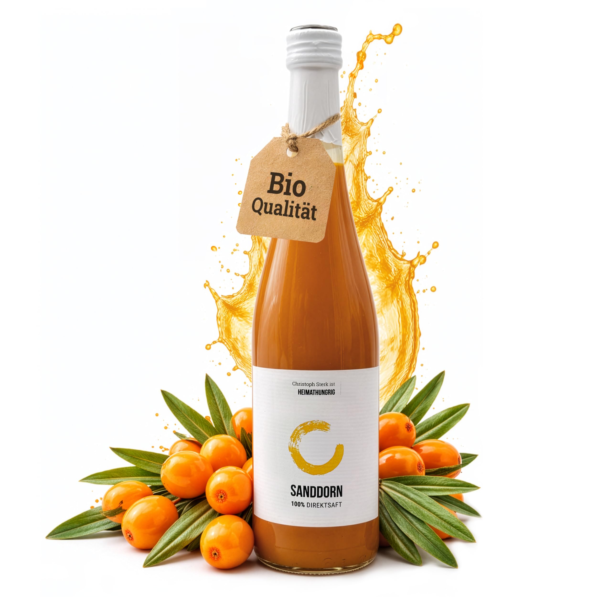 Heimathungrig - Bio Sanddorn Direktsaft 6x0,75L - Fruchtsaft aus 100% Sanddornbeeren - naturtrüber, vegan & ungesüßt - Natürlicher Sanddornsaft ohne Zuckerzusatz (Regionaler Saft aus Deutschland)
