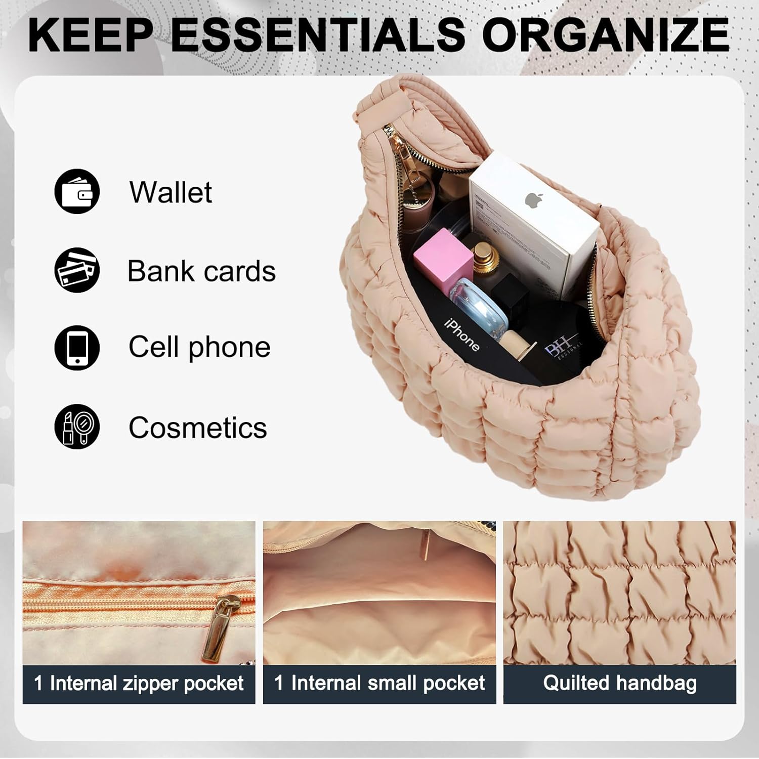 Quilted Puffer Purse for Women Crescent Bag Small Puffer Shoulder Bag Puffy Hobo Bag - Image 5