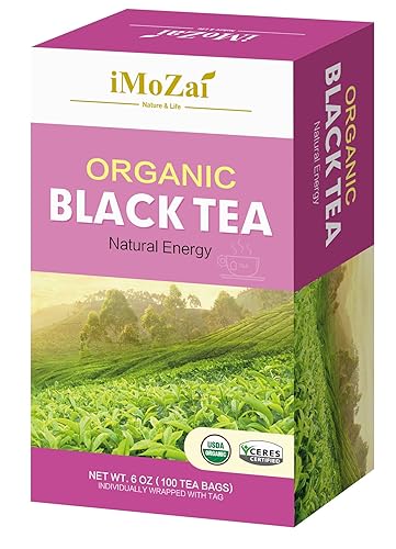 Imozai Bolsas de té negro orgánico, 100 unidades, envueltas individualmente