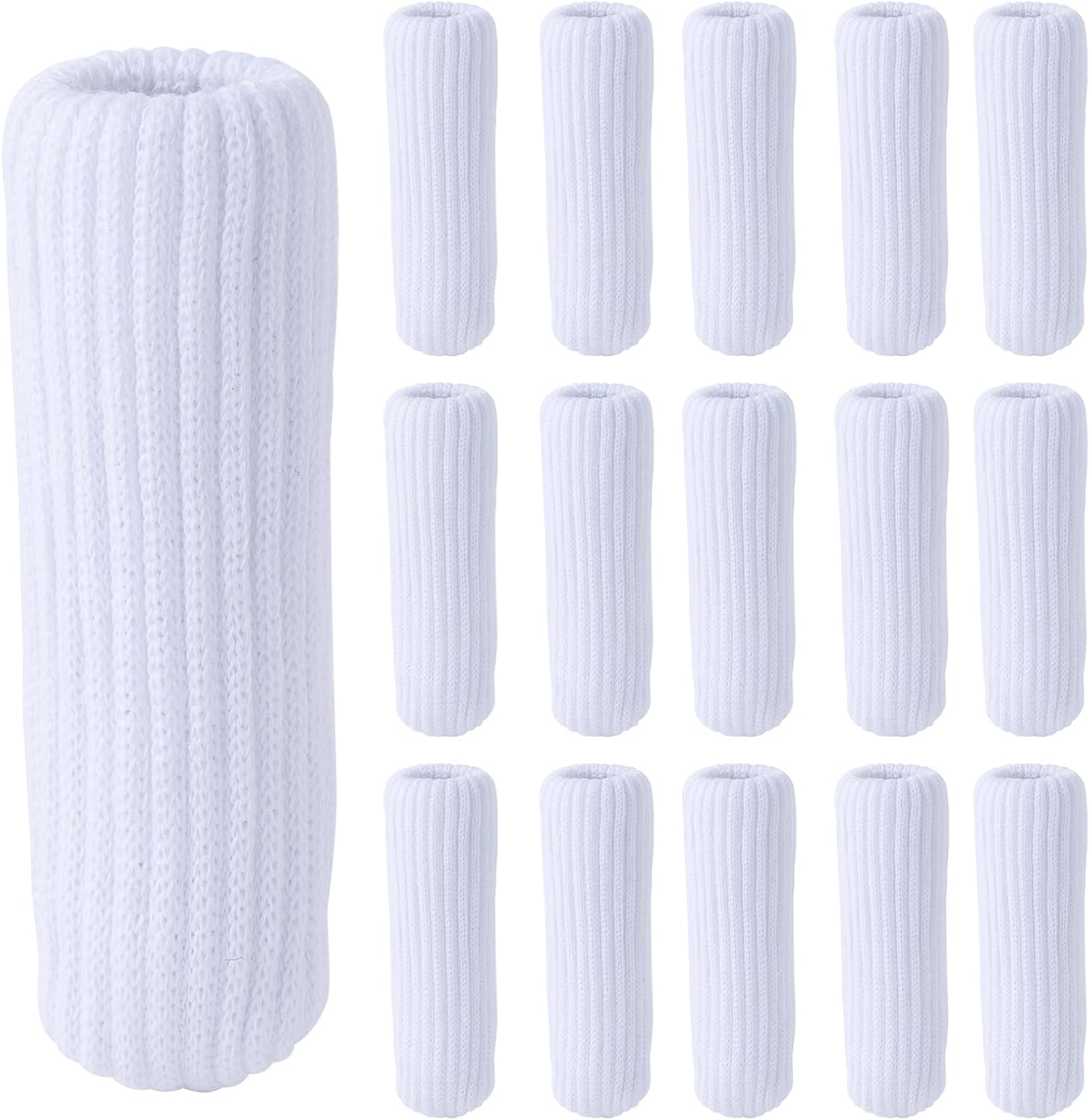 Knitted Chair Leg Socks Protectors for Hardwood Floor Protectors High Elastic Bar Stool Leg Covers Double Thickness Furniture Pads, Chair Leg Covers Caps Set (White, 16)