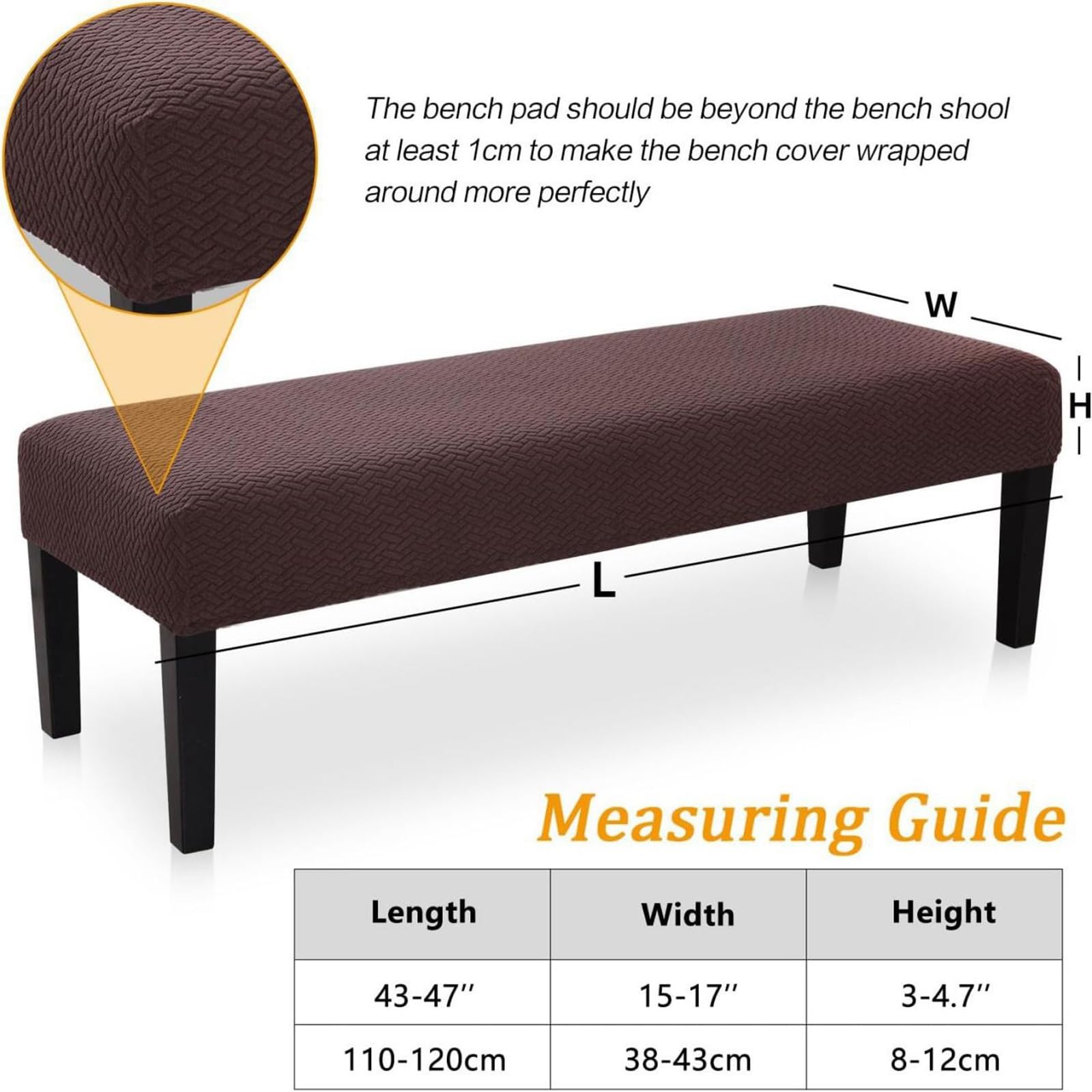 AHTCPO Washable Durable Bench Covers Slipcover, Stretch Dining Bench Cover, for Dining Room Living Room(Off-White)