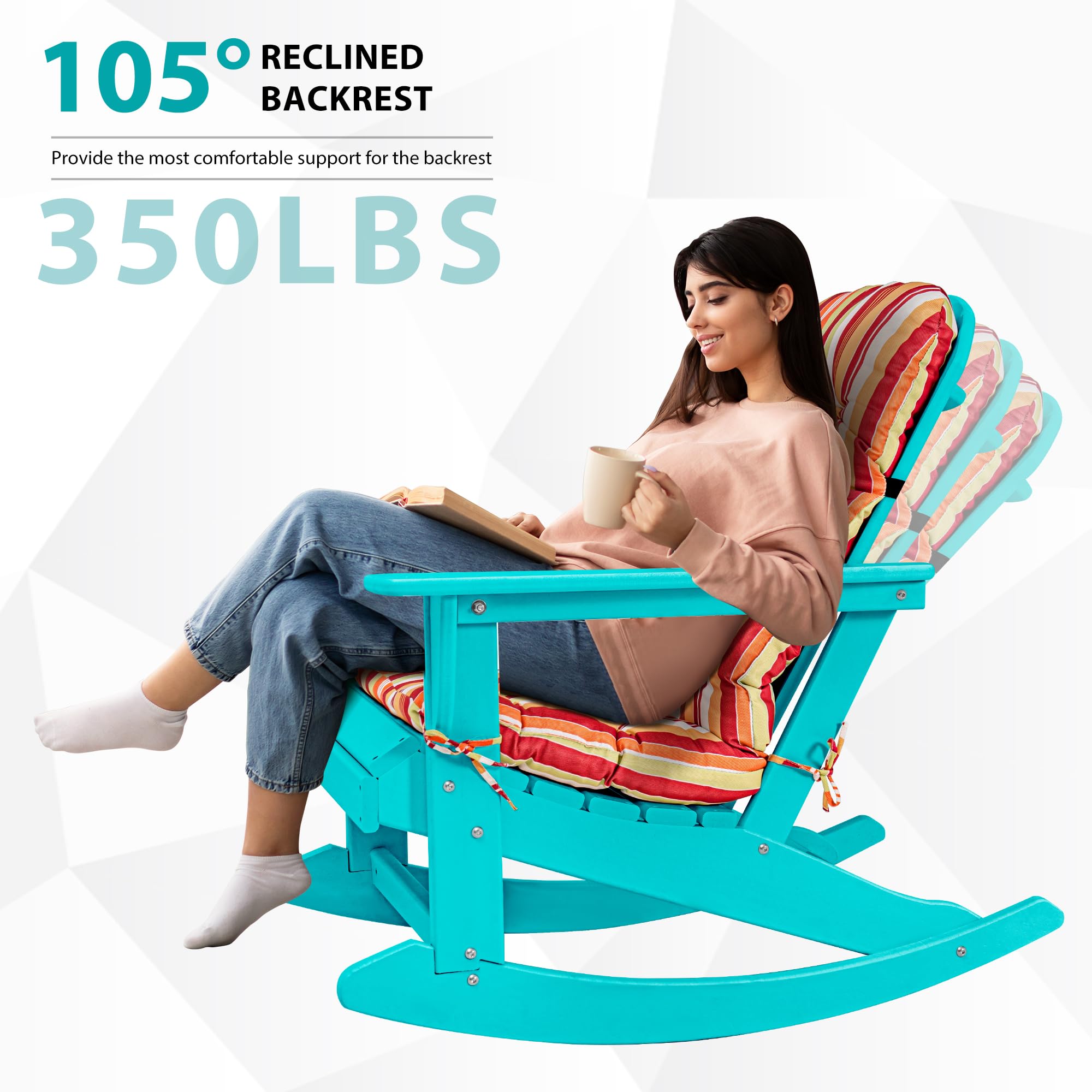 Sundale Outdoor Rocking Chair With Pillow – All-Weather HDPE Adirondack ...