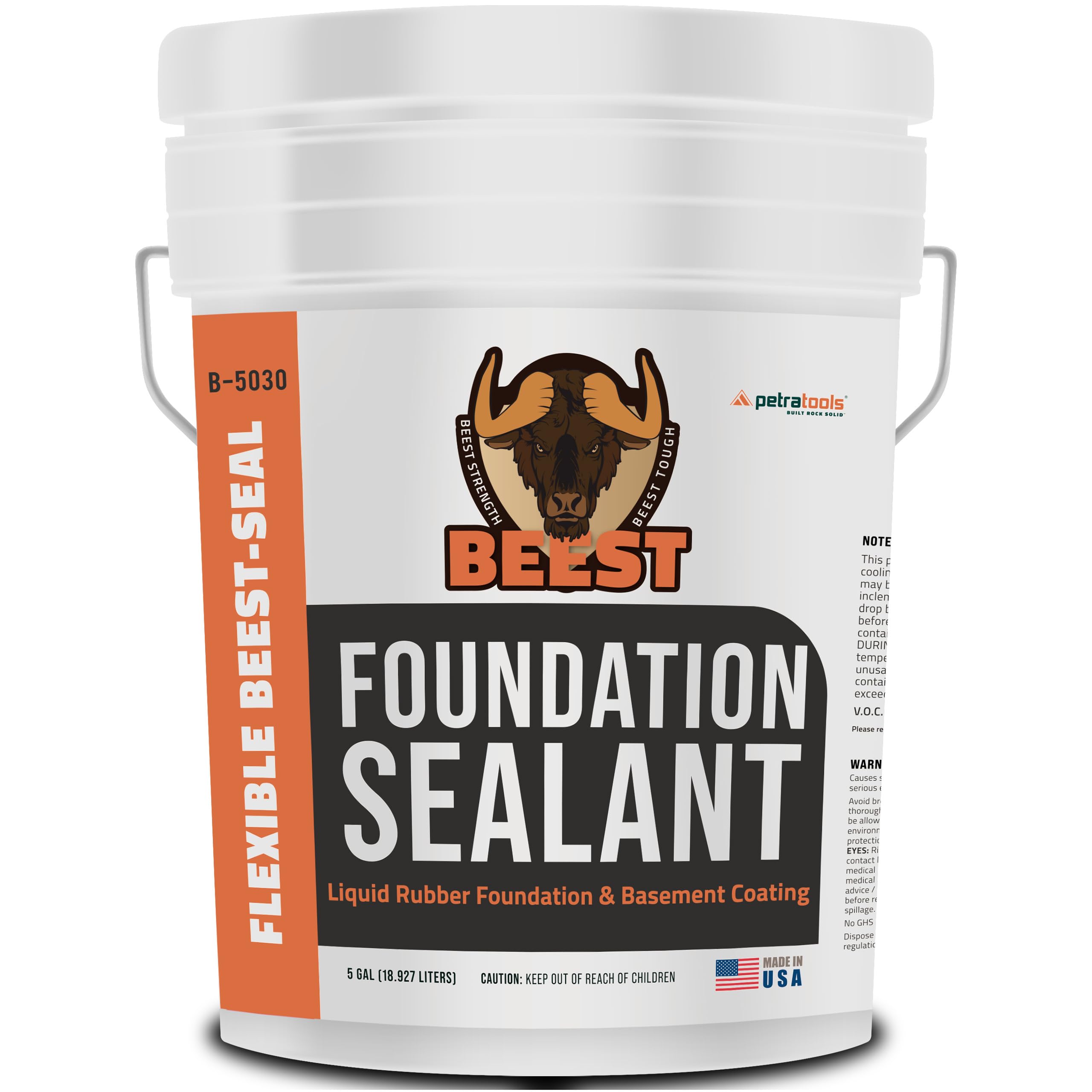BEESTFoundation Sealant Black, 5 Gallon Covers up to 125-135 Sq ft| Multi-Surface Coating for Indoor/Outdoor Leak Repair| Liquid Rubber Waterproof Sealant - Easy to Apply Foundation Sealer, Low VOC