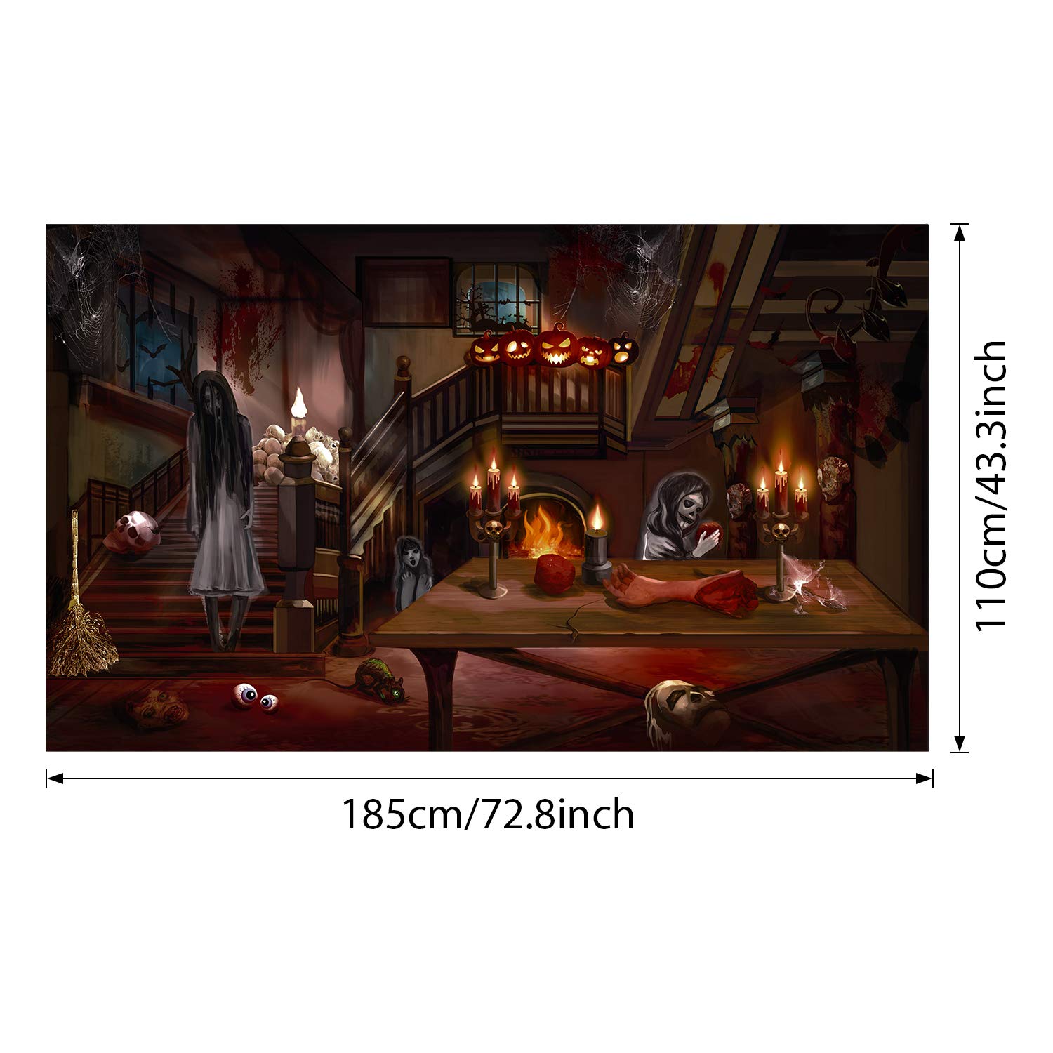 Haunted House Backdrop Banner – Halloween Scene Setter For Parties (72.8 X 43.3 Inch)