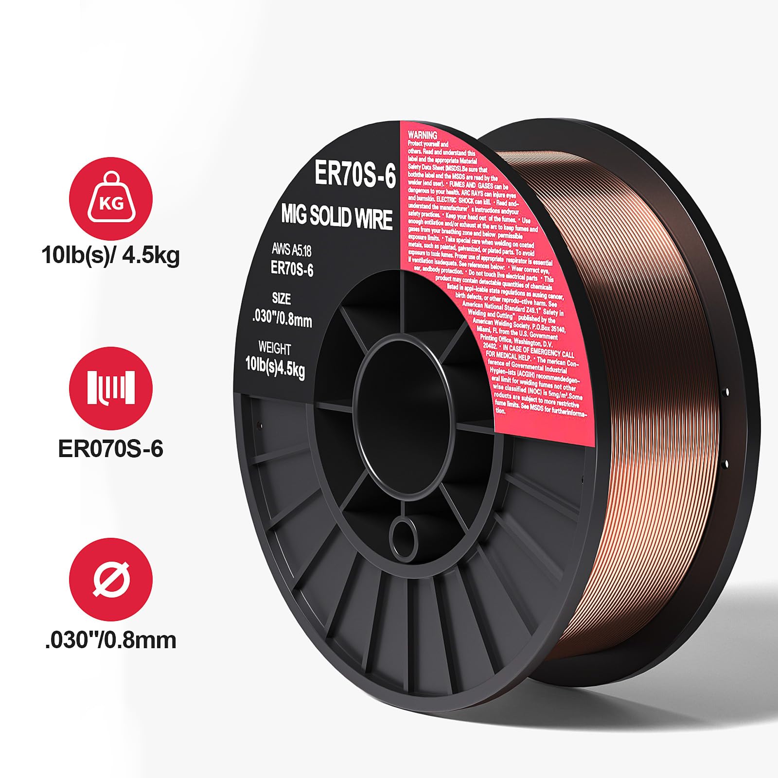 ER70S-6 0,8 mm (0,8 mm) su bobina da 10 libbre in acciaio al carbonio Mig solido filo di saldatura forte bobina di plastica ABS filo di saldatura