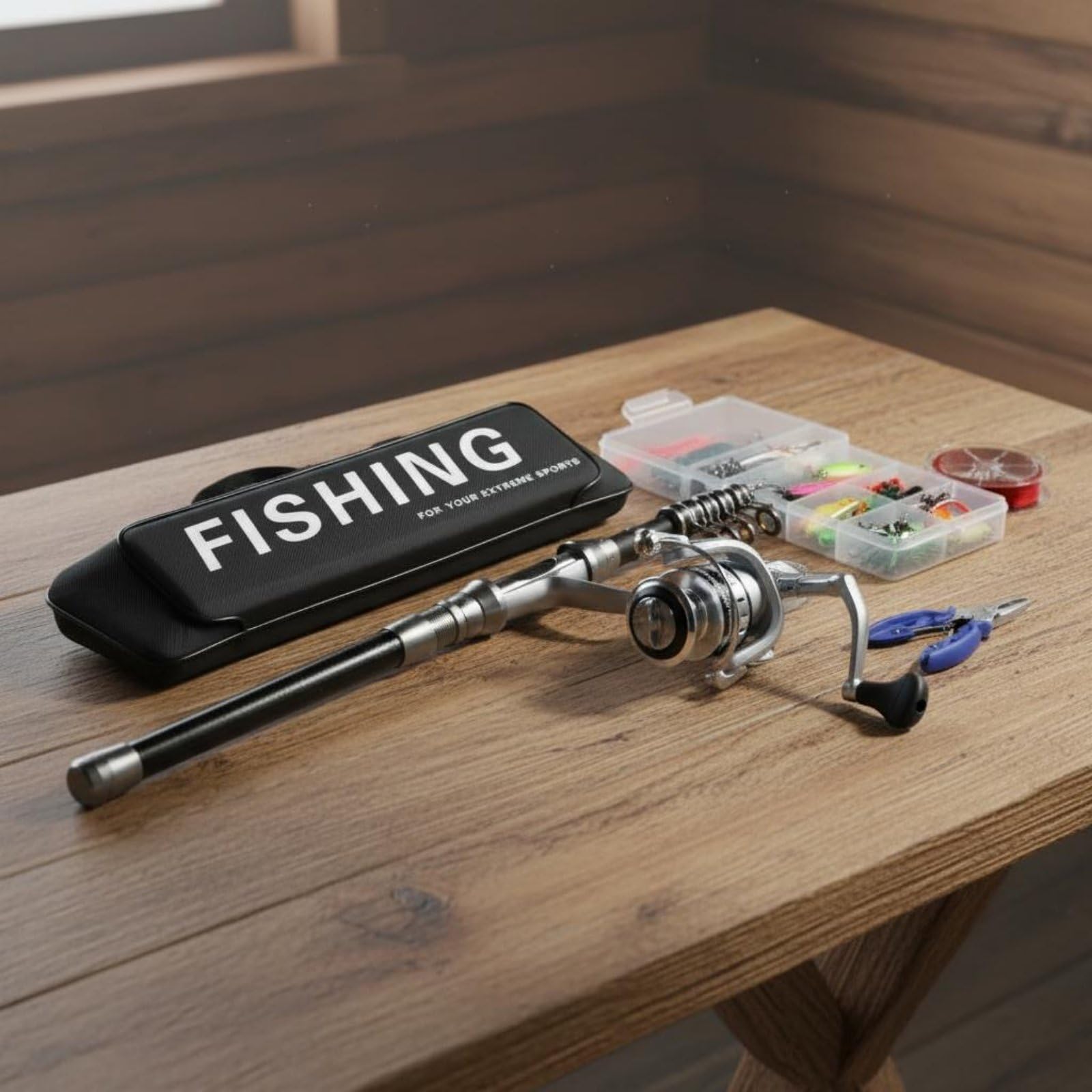 Ensemble de Pêche Complet Canne Télescopique Moulinet de Pêche Assortiment de Leurres Hameçons Fibre de Carbone Multi-Sections Équilibrée Maniement, 270CM