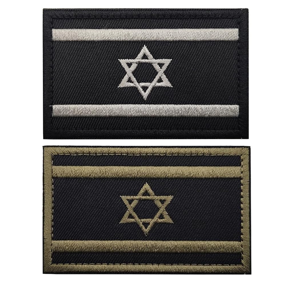 2 PCS Israel Flag Patch Sew on Embroidery Tactical Israeli IL Badges Military Morale Armband Emblem Applique Hook Patches for Clothes Bags Backpack Accessories Team Uniform