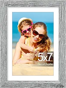 decorUhome 5x7 Picture Frame, Display Photos 4x6 with Mat or 5x7 Unmatted, Engineered Wood Frame with Plexiglass for Wall and Tabletop Display, Grey, Set of 1