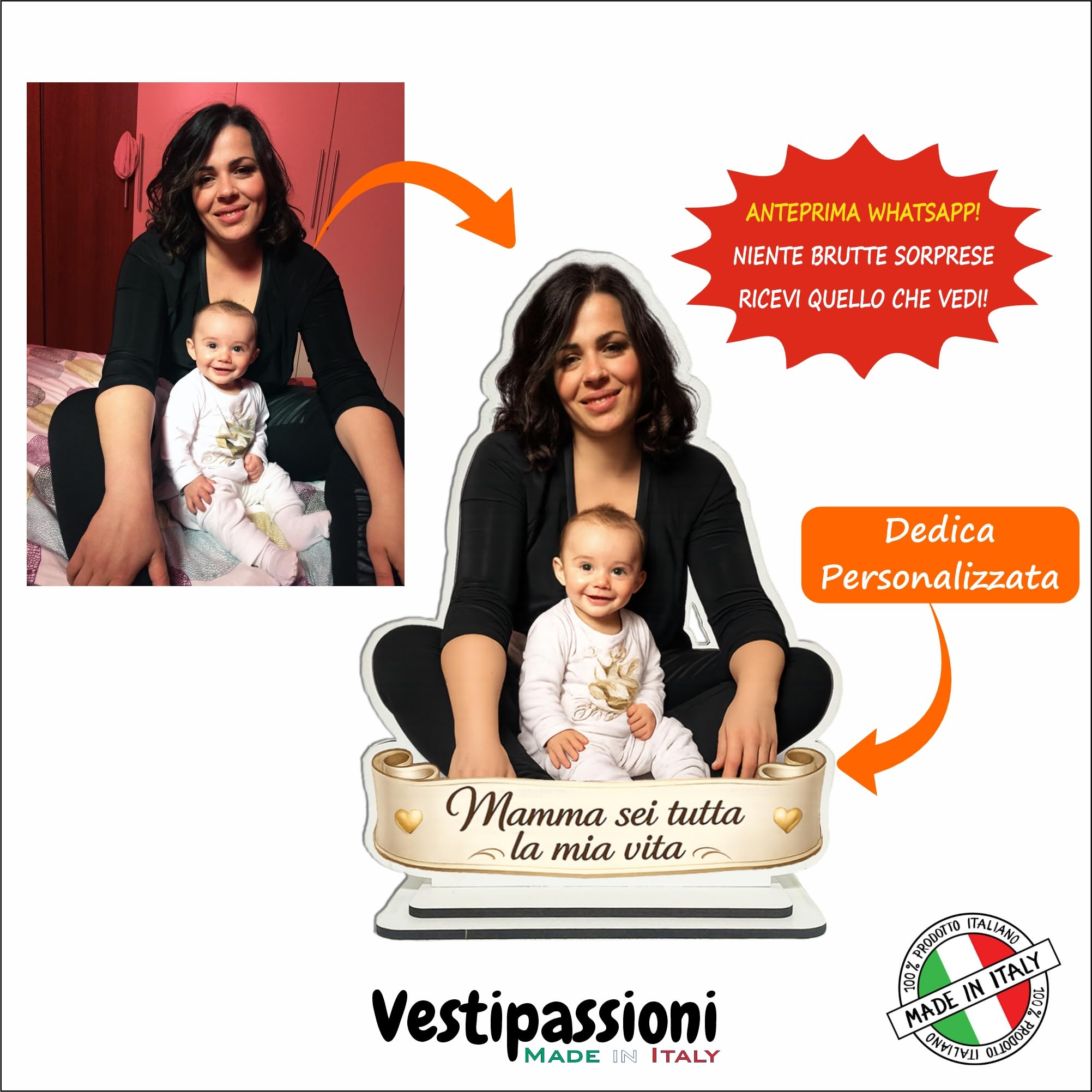 Vestipassioni Statuina Personalizzata con Foto in MDF 6 mm Alta 30 cm – Idea Regalo Festa della Mamma – Riproduzione Realistica – Made in Italy Anteprima WhatsApp