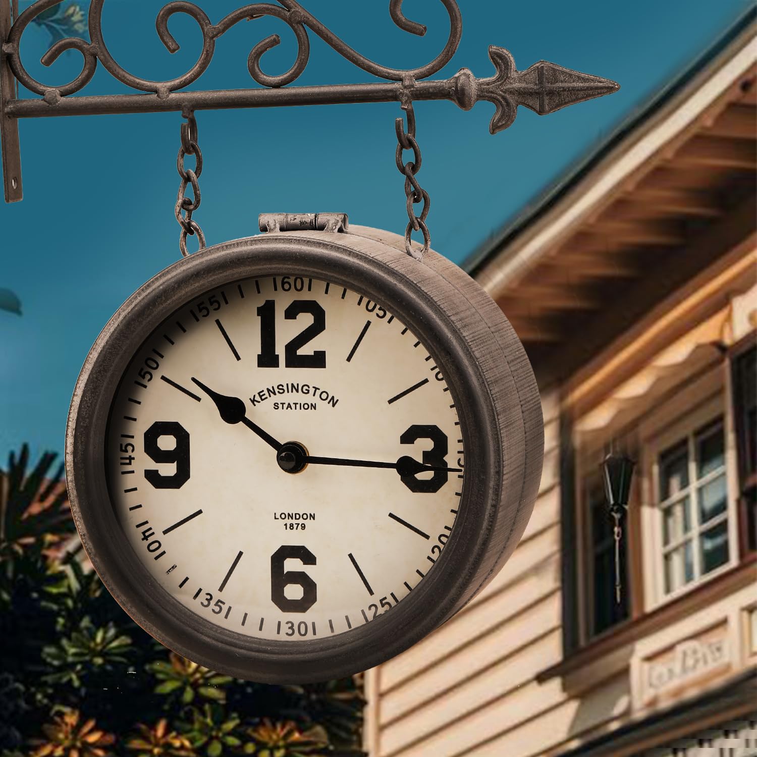 SIN&MI Double Face Clock Iron London Antique- Sided Clock Wrought Iron Antique Numbered Iron Decor Hanging Room Wall Decoration Wall Round