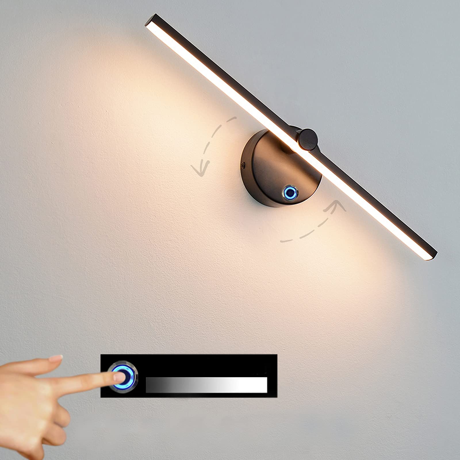 Chevet Applique Murale Avec Interrupteur Lampe Murale LED Interieur Luminosité Dimmable Lampe Miroir Salle de Bain 40cm Chambre Liseuse Moderne Rotative Lampe de Lecture Salon Couloir Escalier