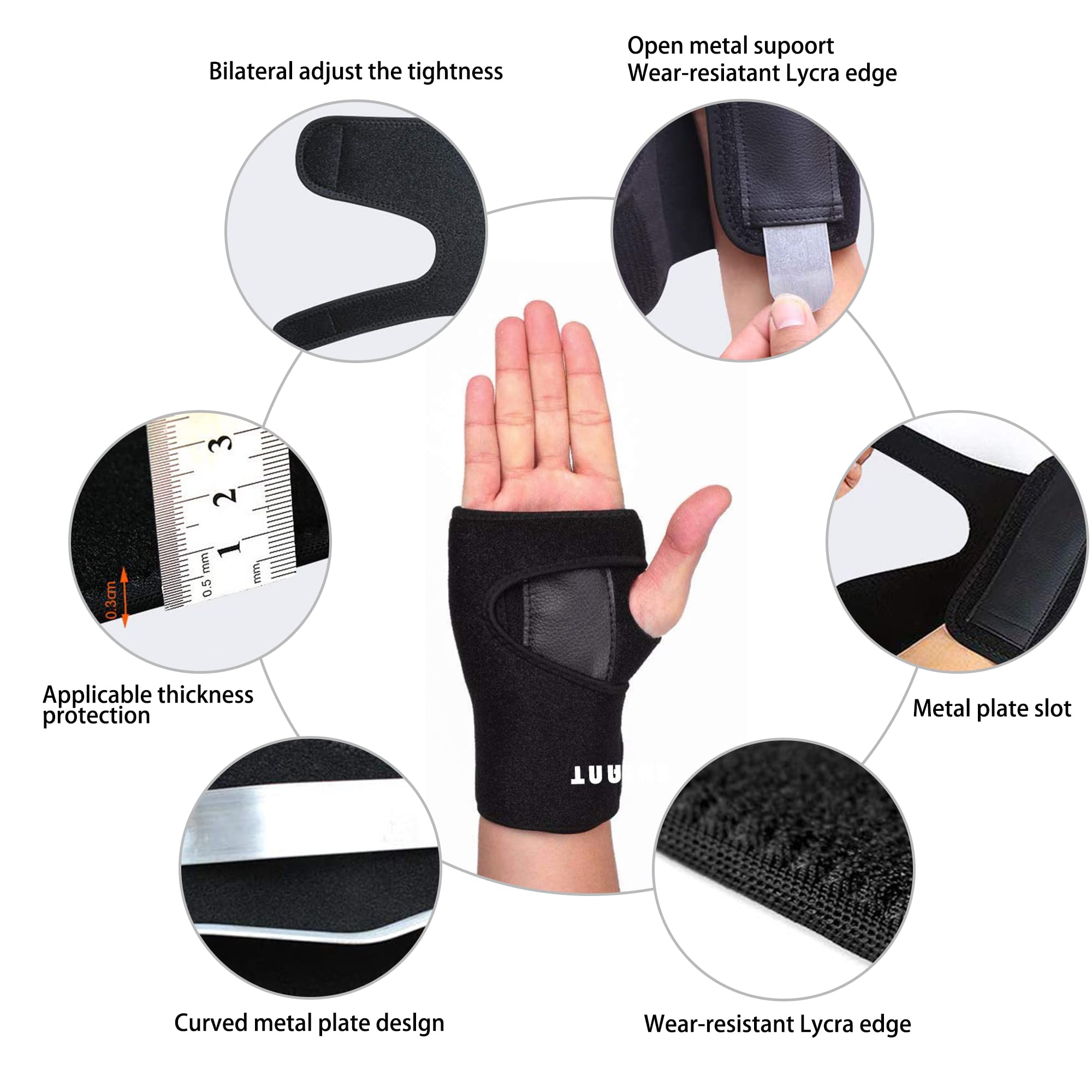 Lot De 2 Bandages De Poignet Réglables Noirs Pour