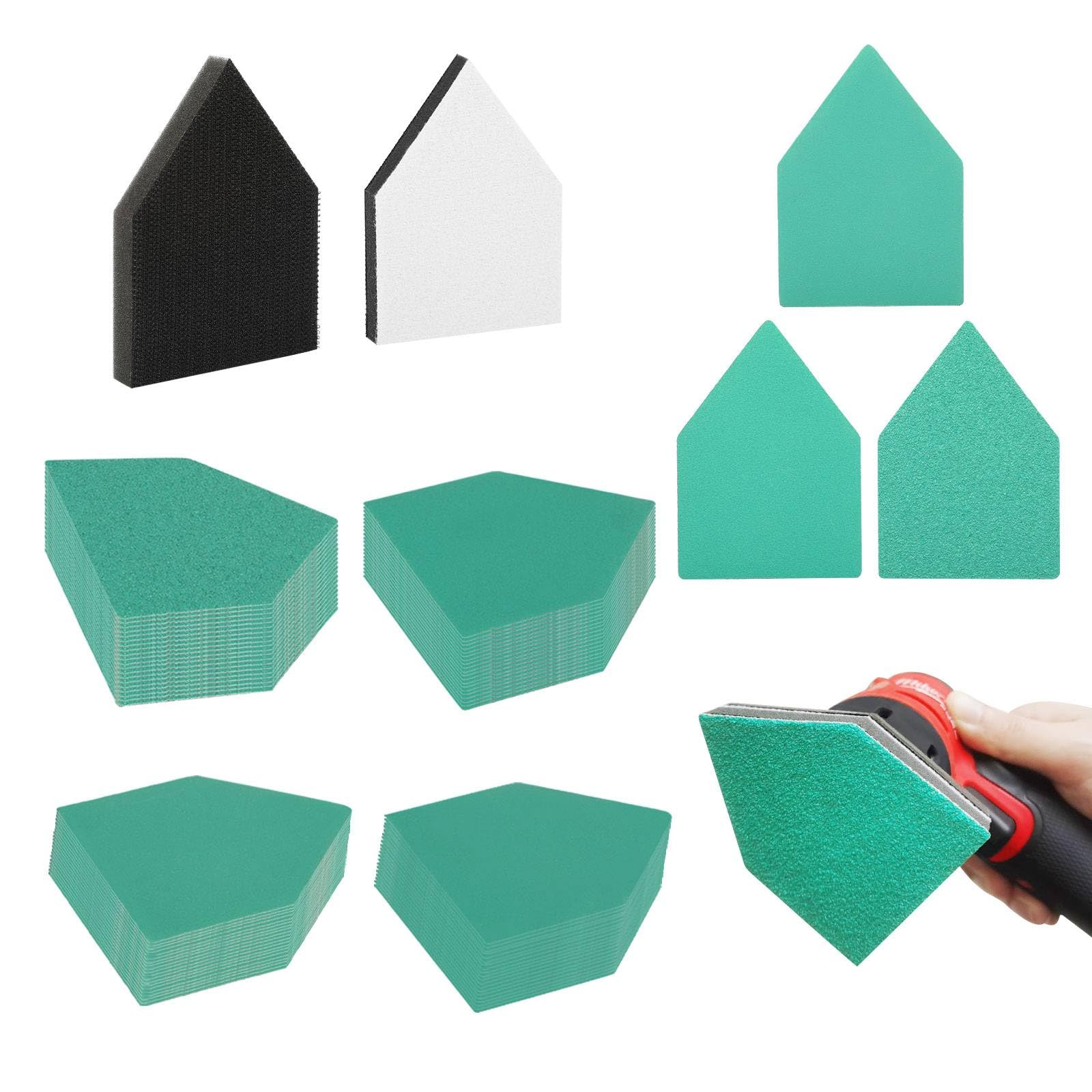 83Pcs 3.54" x 2.56" Detail Sanding Paper in 7 Grits and 2 Pads Fits M12 Fuel Sander-60,120,180,240 Grit (20 of Each) 80,100,150 Grit Heavy Duty Hook & Loop Cloth Sandpaper for Detail Sander-FMS82