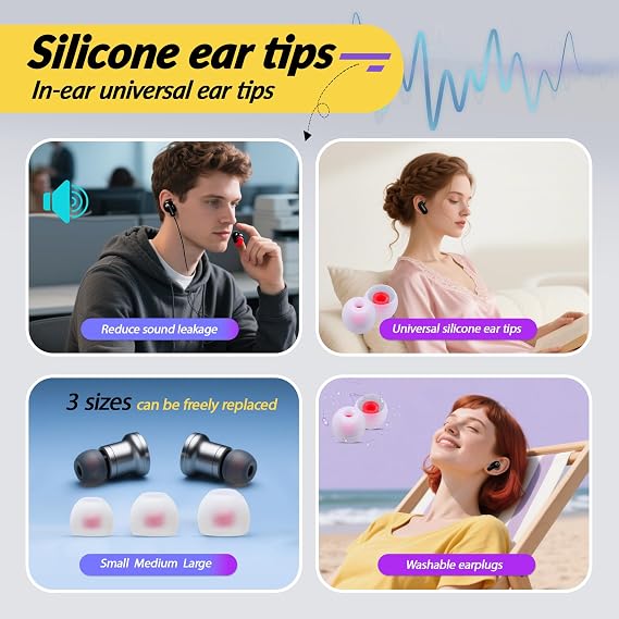 Earbud Tips, 48 PCS Earphone Buds Replacement Tips, Ear Phone Rubber Ends Buds with Noise Isolation and Comfortable, Earbud Replacements 4 Color, 3 Size (S/M/L)