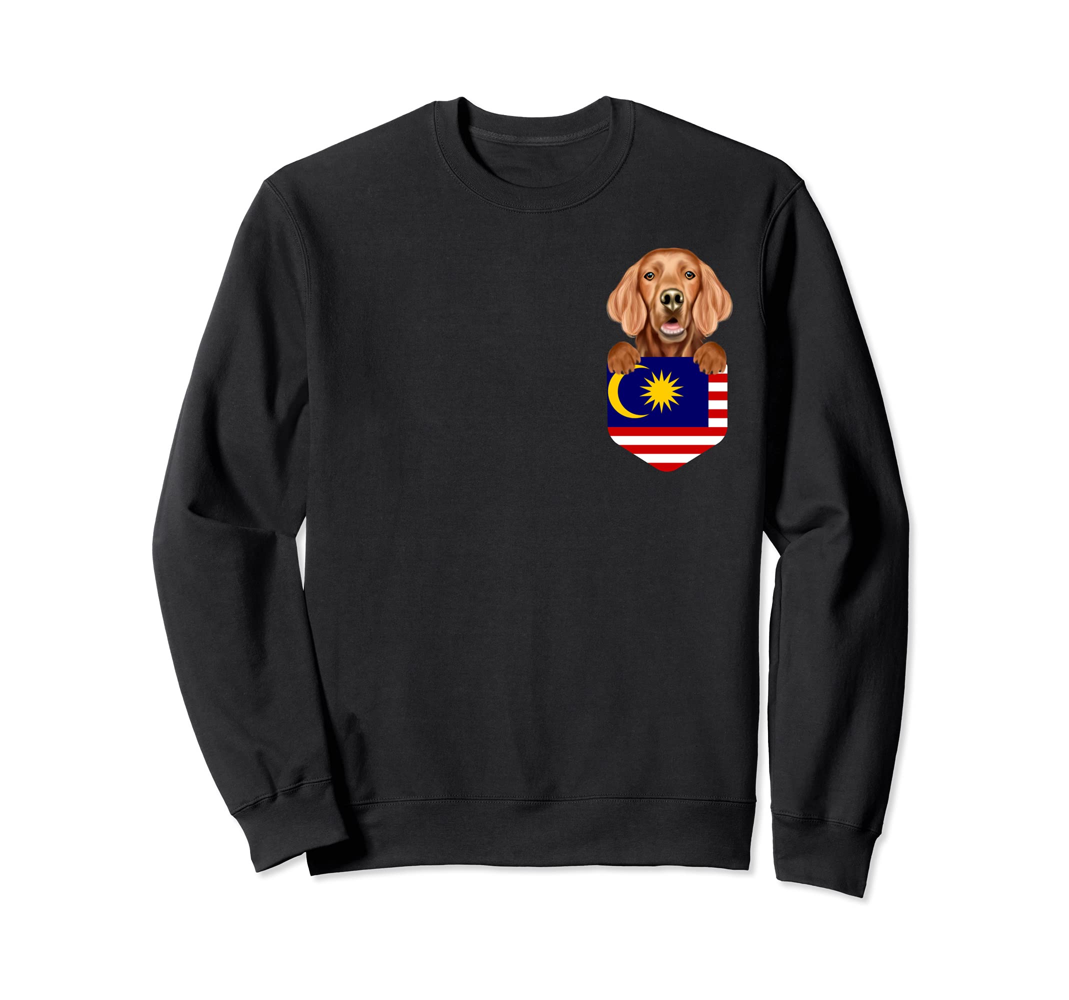 Malaysia Flag Irish Setter Dog In Pocket Sweatshirt, Black