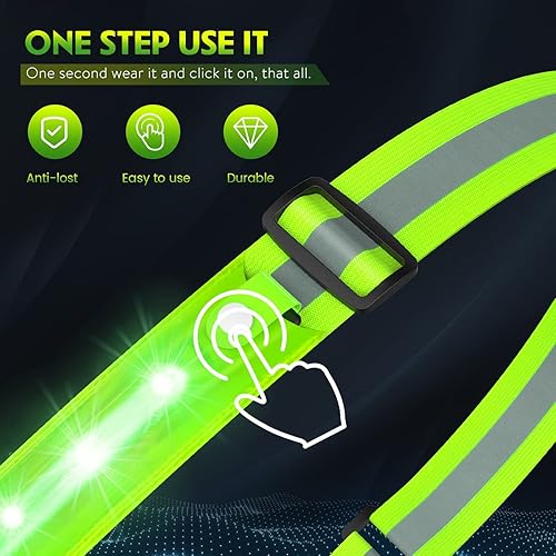 Miniatura 5 de Simket Equipo de correr nocturno LED, banda reflectante, alta visibilidad, recargable por USB, LED, intermitente, actividad al aire libre, longitud