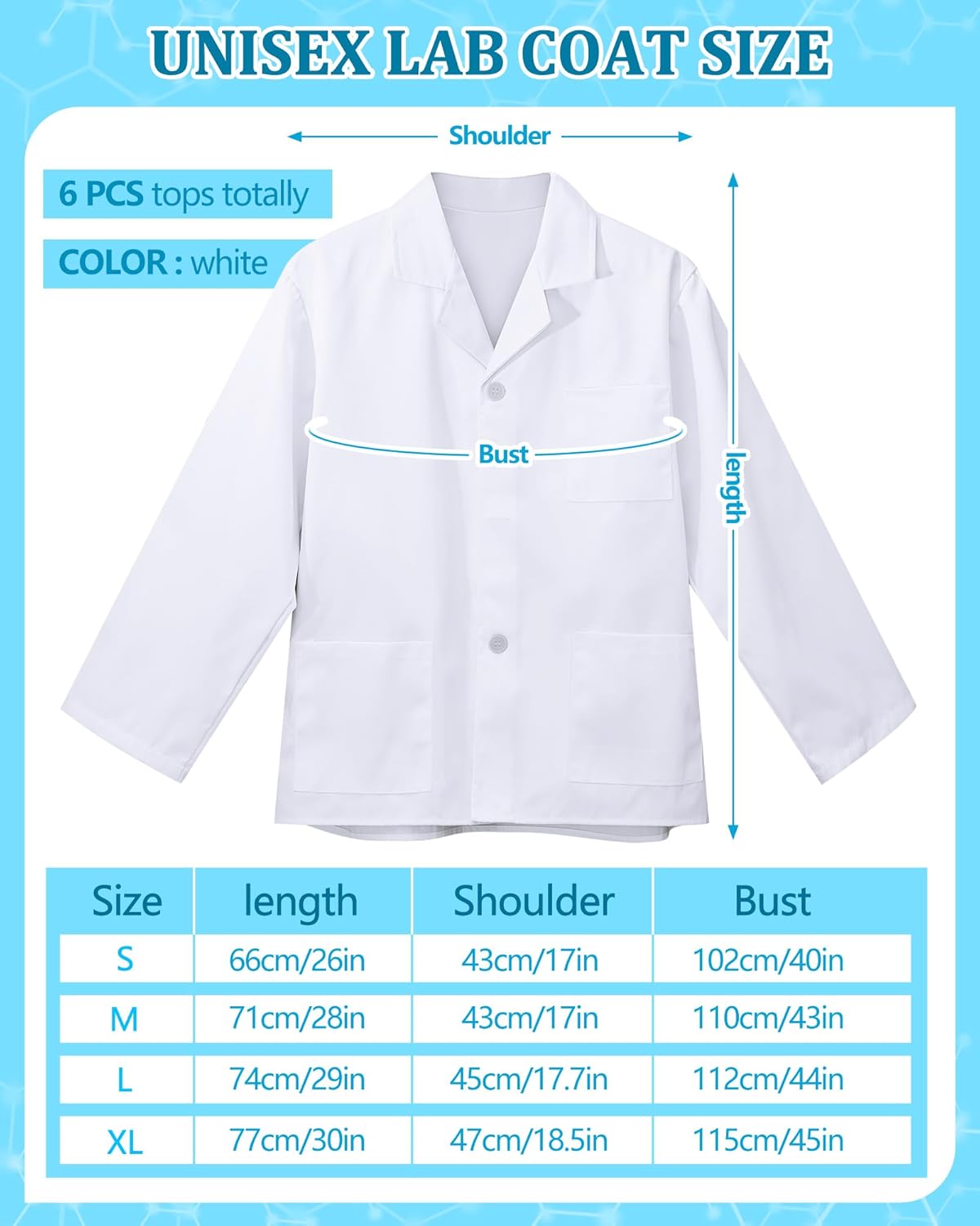 6 Pcs Short Lab Coat Bulk for Women Men with 3 Pockets Unisex White Consultation Professional Coat for Nurse Doctor - Image 2