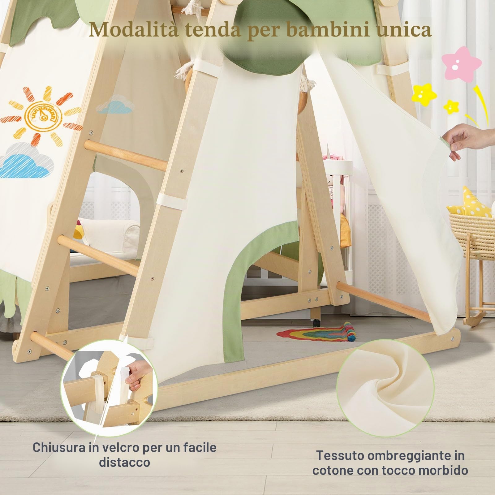 LIFEZEAL 6 in 1 Arrampicata con Scivolo Rete Scaletta e Anelli per Bambini, Triangolo Struttura da Arrampicata in Legno Sicuro e Divertente, Casetta Parco Giochi Stabile per Bimbi 3 Anno+
