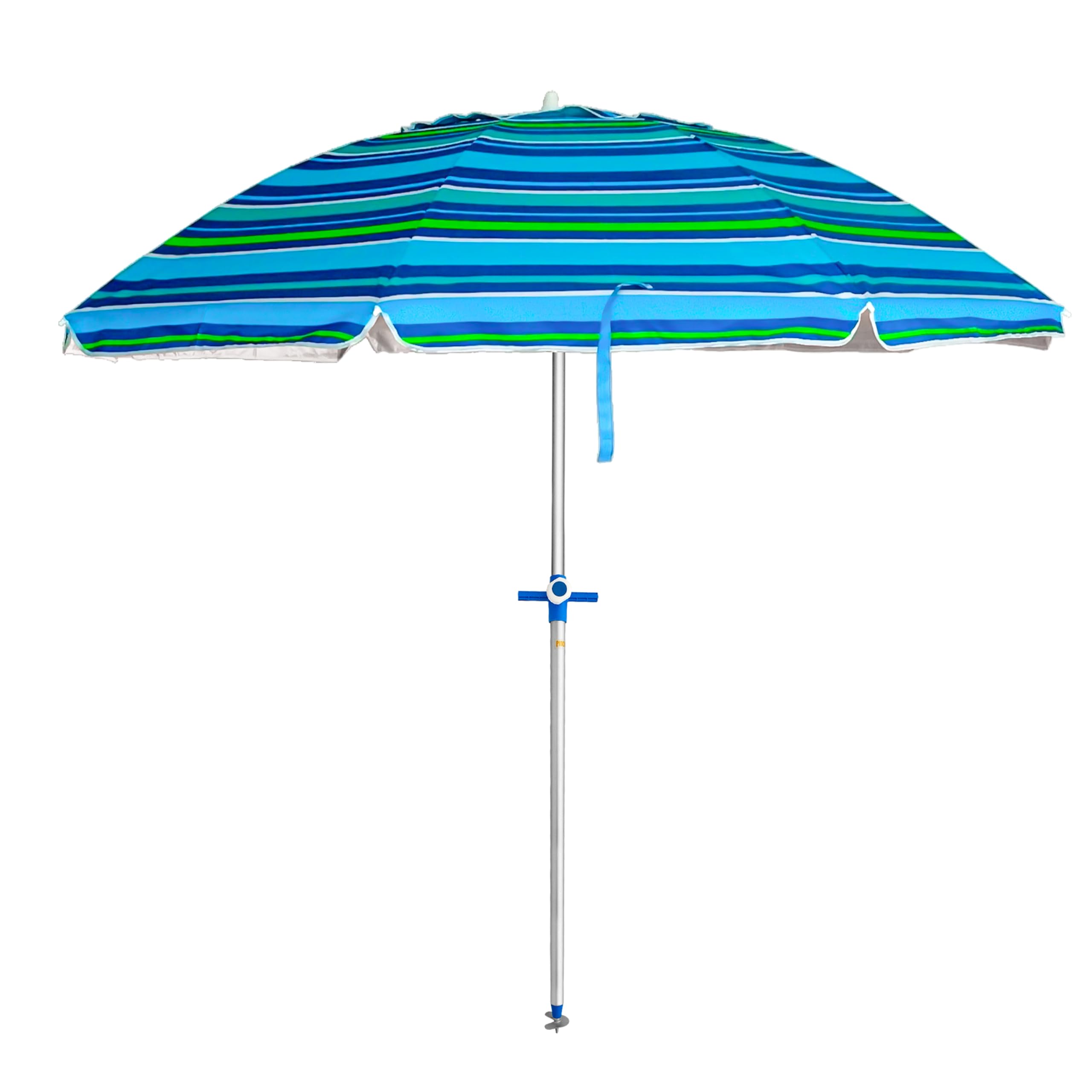 Pincho Sombrilla Playa Grande Ø200 cm, antiviento, protección UV 50, Materiales de Calidad, Tubo de Aluminio, Varillas de Fibra de Vidrio, Palo reclinable