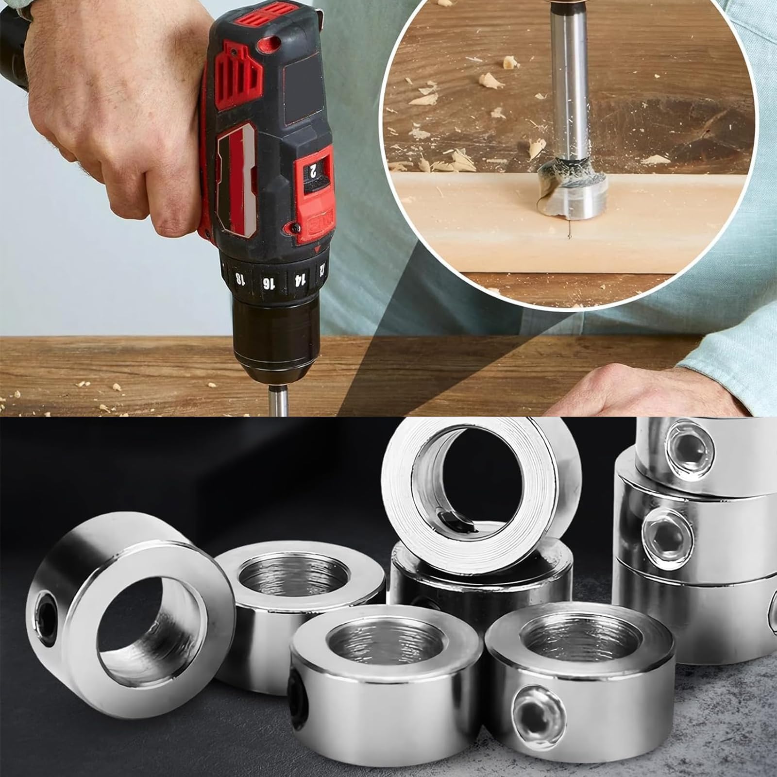 12pz 8mm Collare di Bloccaggio, Albero 8mm Collare di Bloccaggio, Posizionatori Acciaio Inossidabile, Viene Fornito con 1 Chiave a Brugola, Per lavori Perforazione Della Lavorazione Del Legno