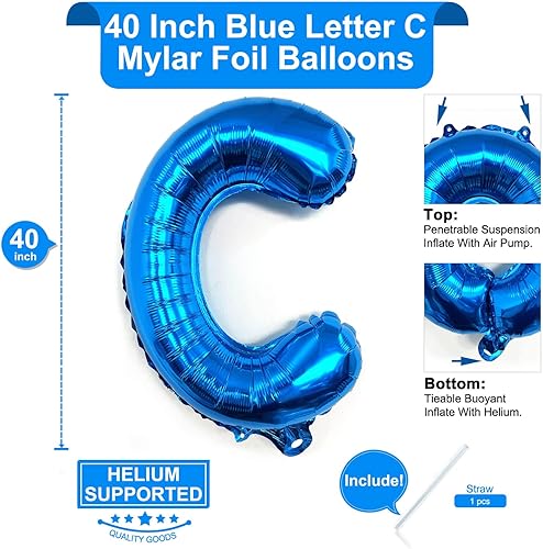 Miniatura 2 de Lovoir Globos azules grandes de 40 pulgadas con letra C de gran tamaño, globo de helio de aluminio de Mylar para decoración de fiesta de cumpleaños,