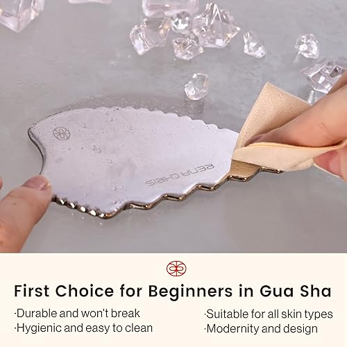 Miniatura 3 de Rena Chris Gua Sha - Herramientas faciales piedra de acero inoxidable Gua Sha con peine herramienta de masaje de raspado Gua Sha de cuerpo completo