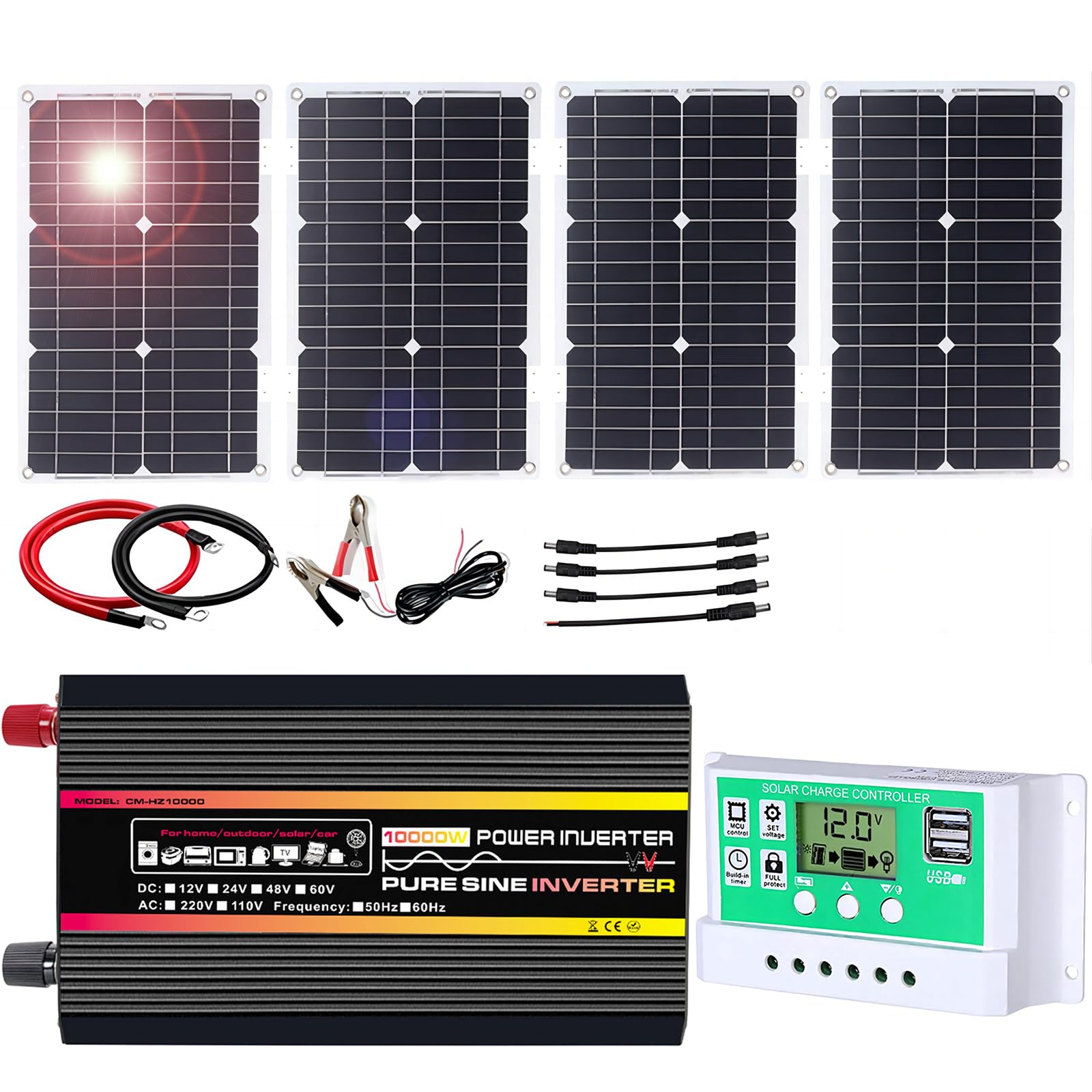 Heavy-Duty Solar Kit 10000W Inverter with 50A Controller - Waterproof Design for RV/Boats/Campers(100W)