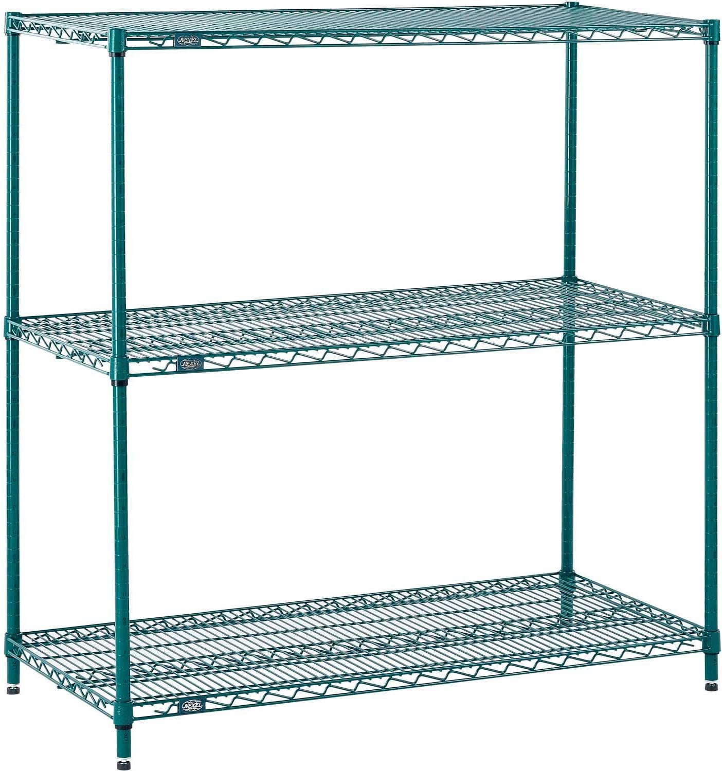 Fully assembled Global Industrial Nexel 3-Tier Poly-Green Wire Shelving Unit